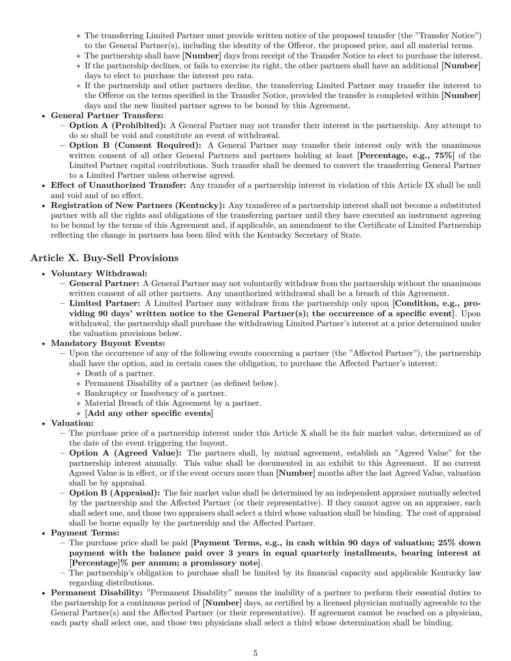 Preview page 5 of Pro Kentucky limited partnership agreement template