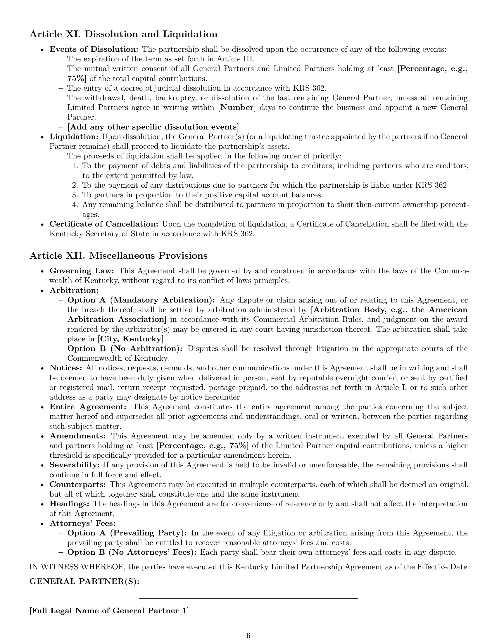 Preview page 6 of Pro Kentucky limited partnership agreement template