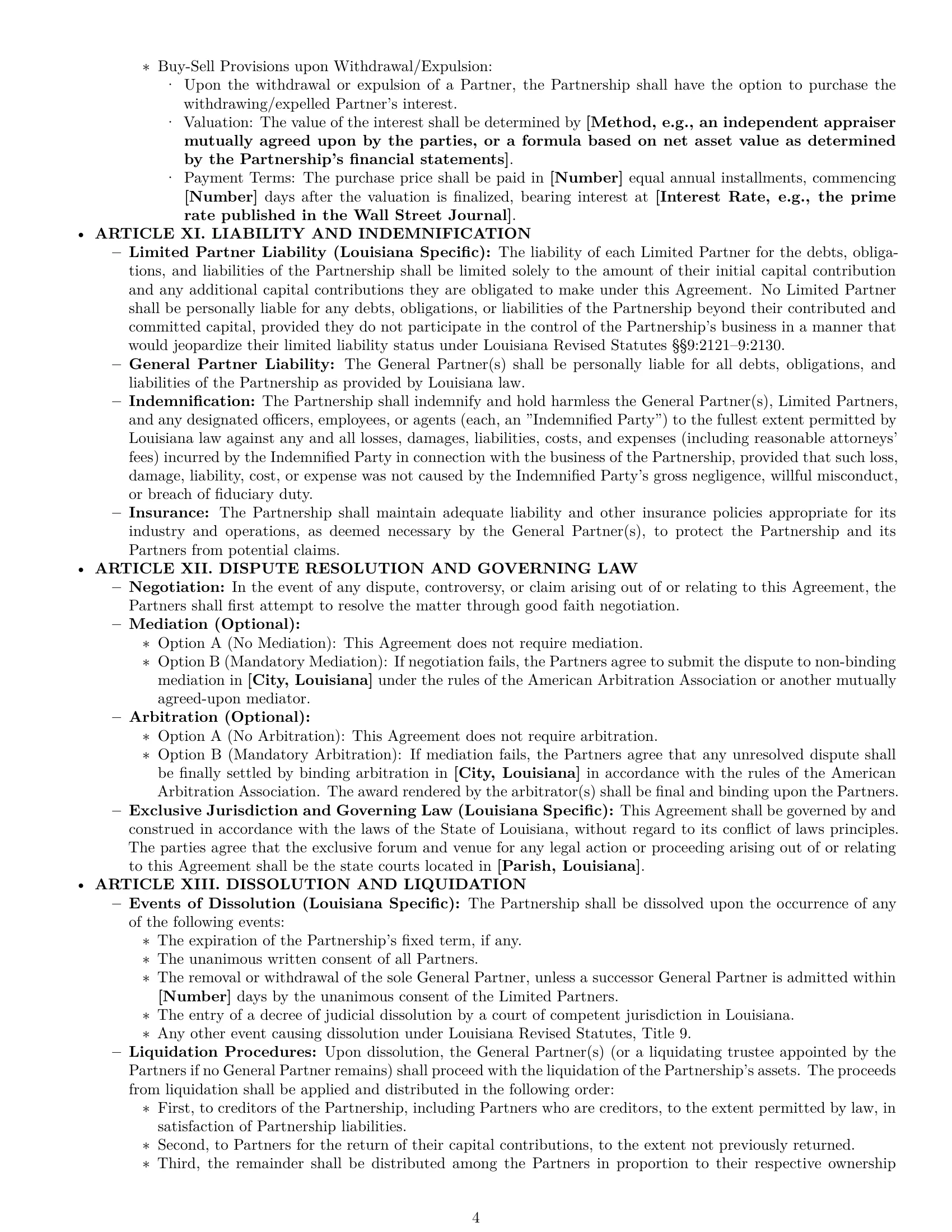 Preview page 4 of Pro Louisiana limited partnership agreement template