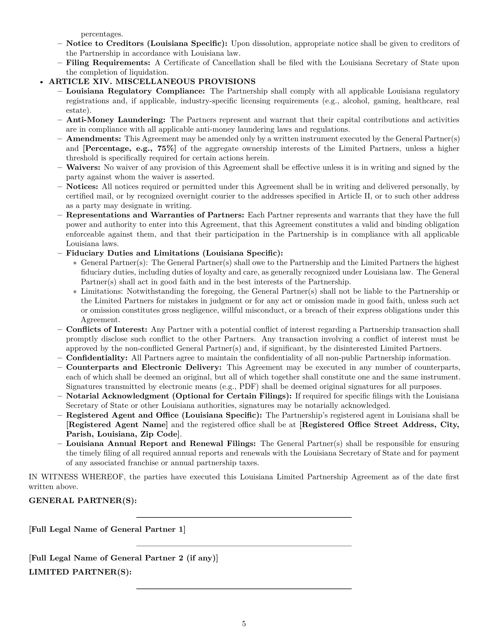 Preview page 5 of Pro Louisiana limited partnership agreement template