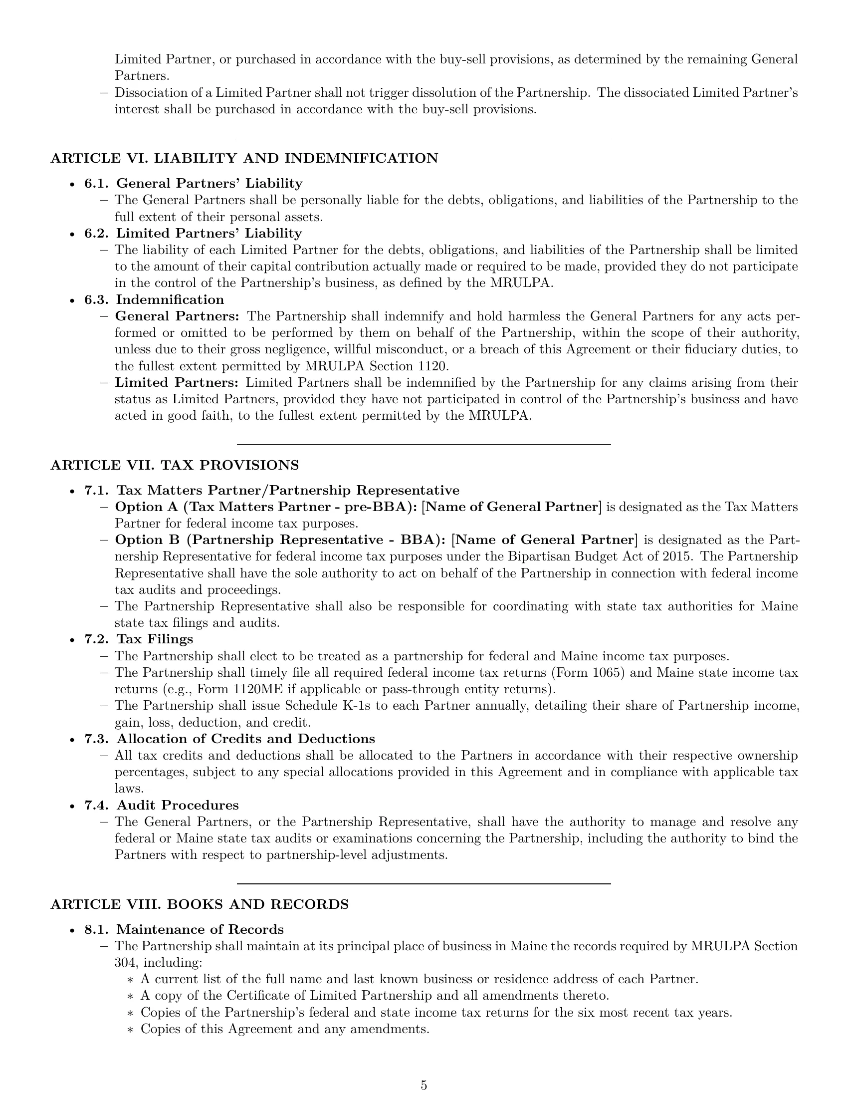 Preview page 5 of Pro Maine limited partnership agreement template