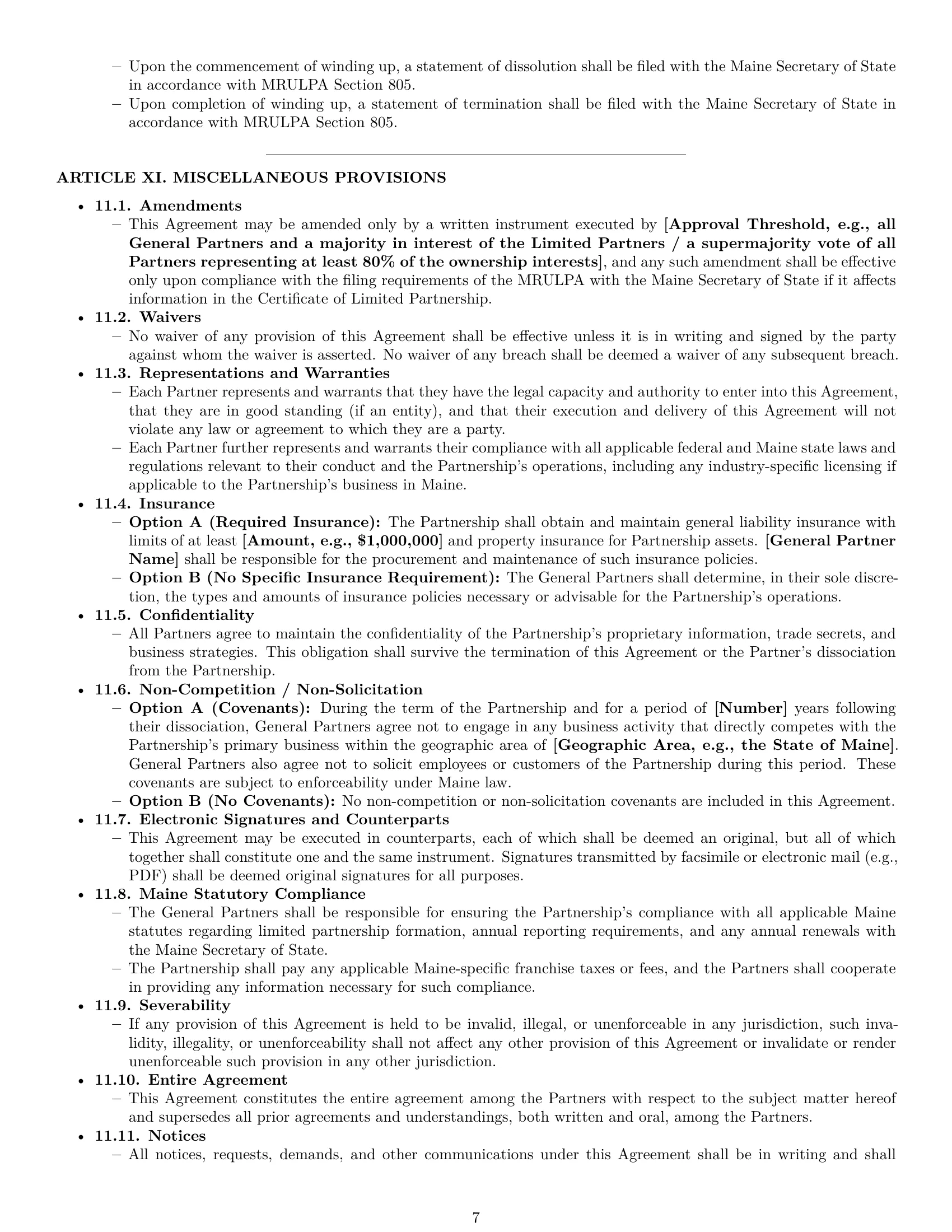 Preview page 7 of Pro Maine limited partnership agreement template