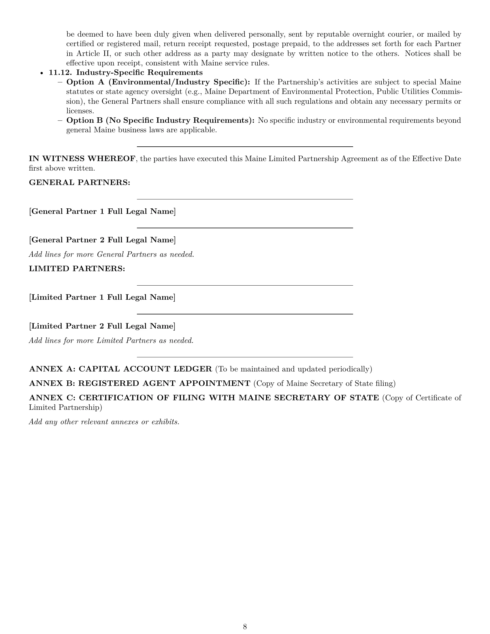 Preview page 8 of Pro Maine limited partnership agreement template