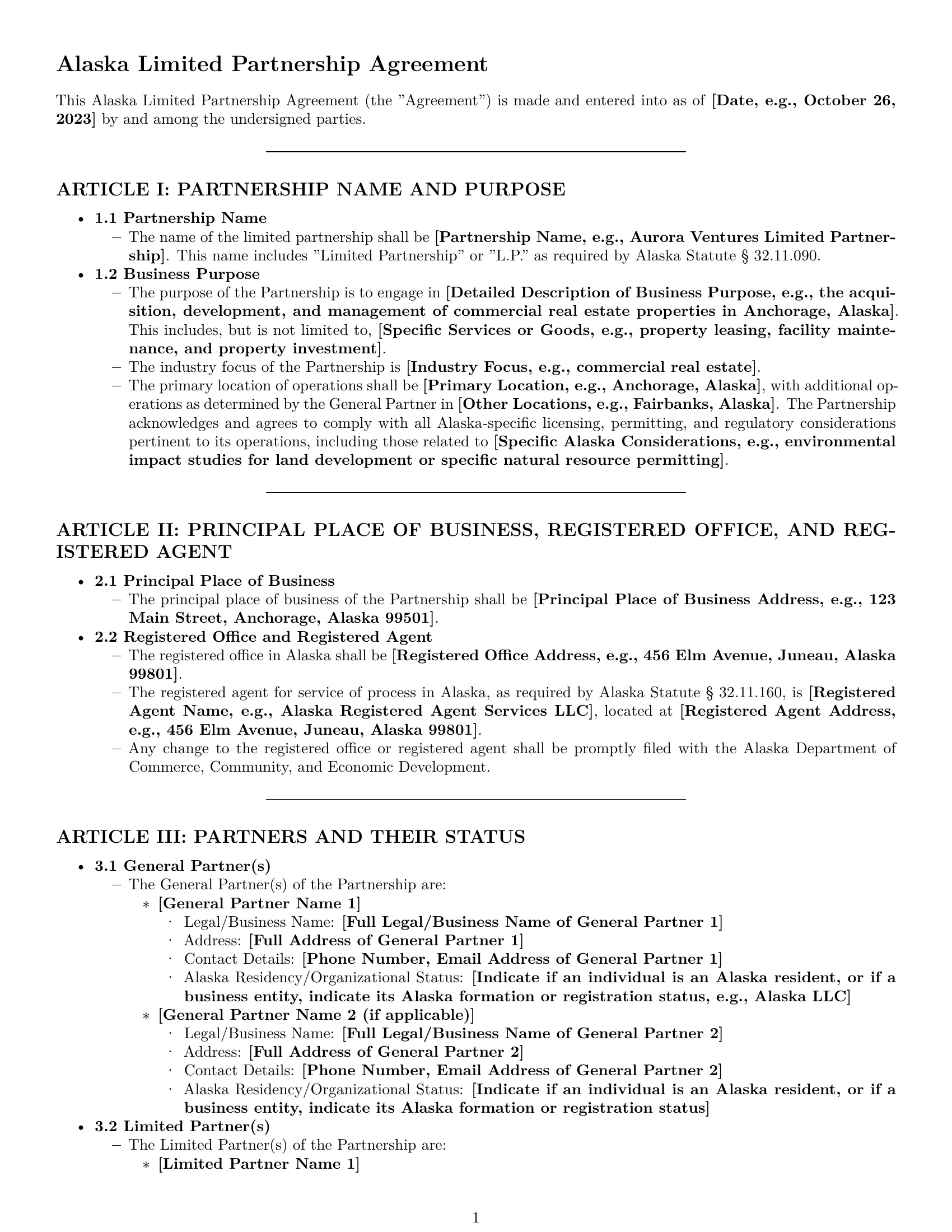 Preview page 1 of Pro Alaska limited partnership agreement template