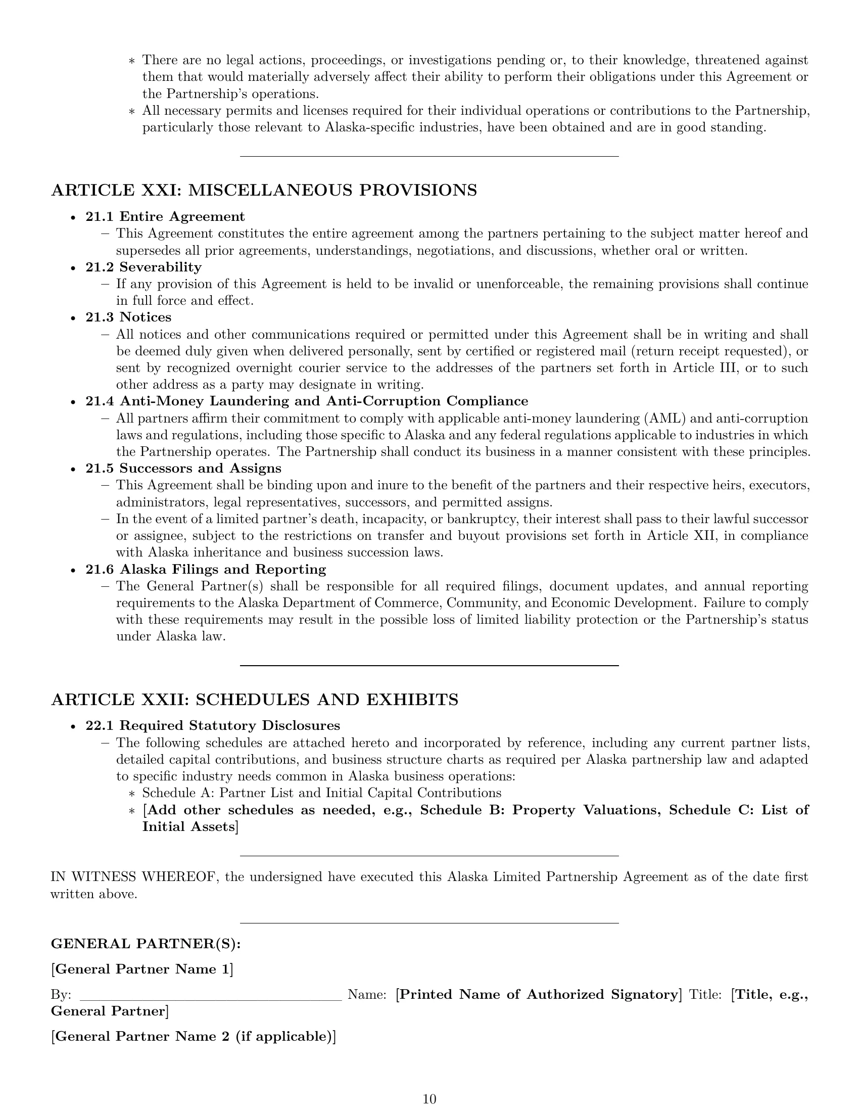 Preview page 10 of Pro Alaska limited partnership agreement template