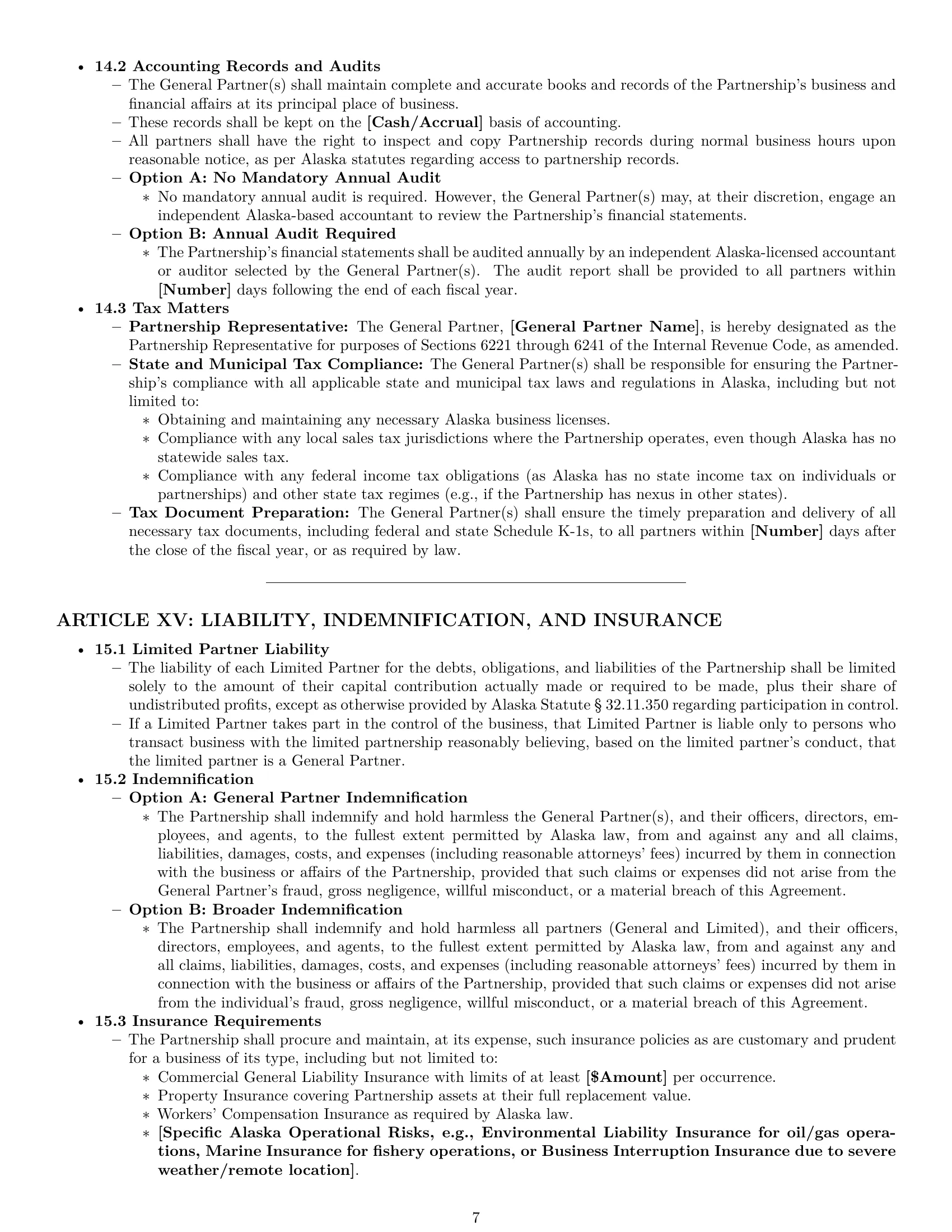 Preview page 7 of Pro Alaska limited partnership agreement template