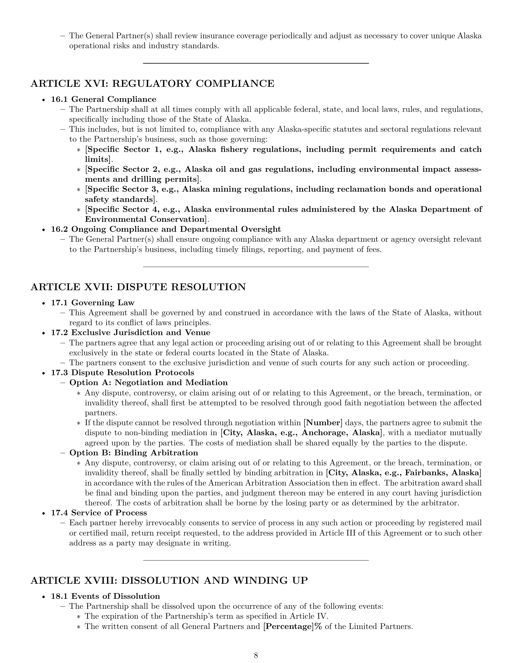 Preview page 8 of Pro Alaska limited partnership agreement template