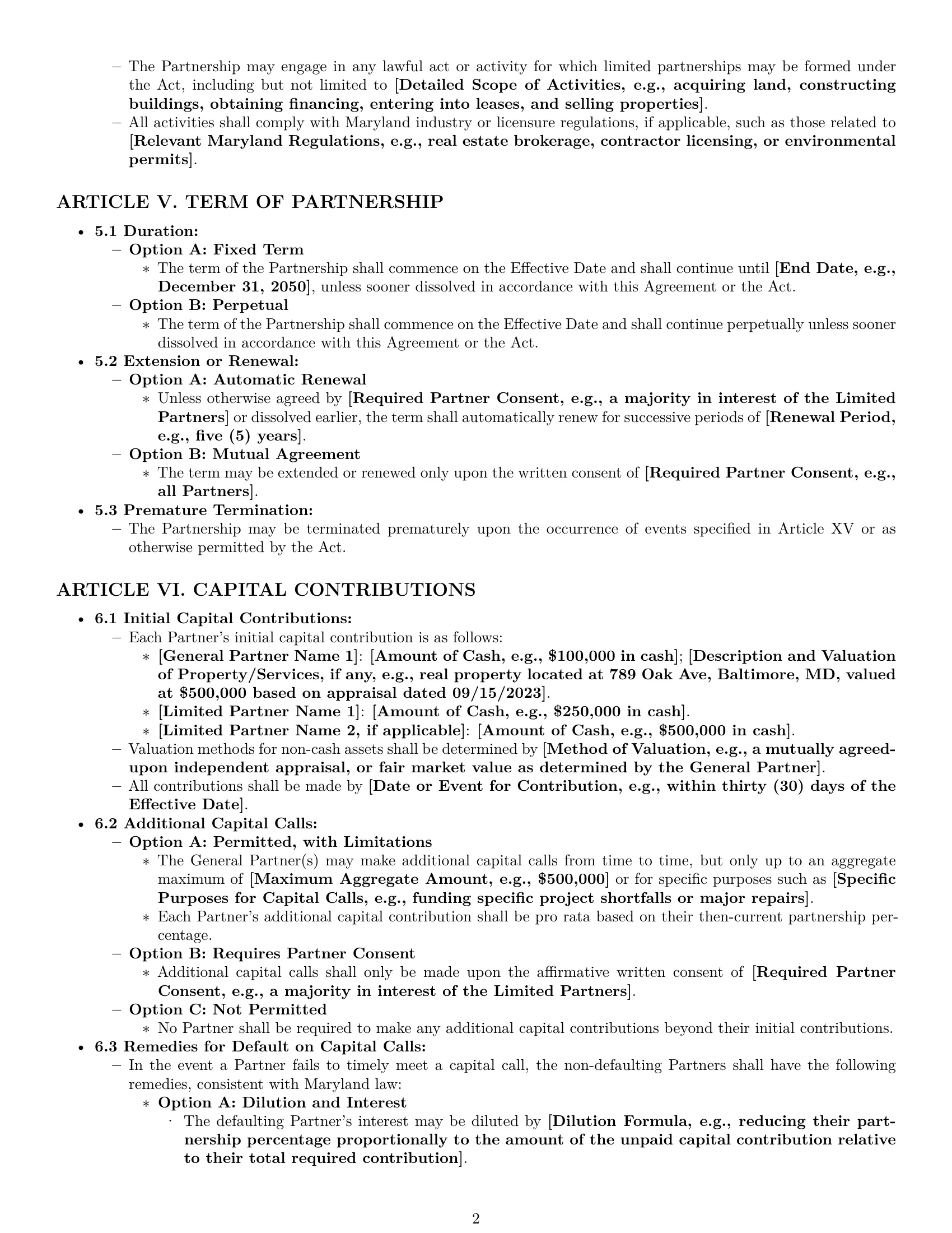 Preview page 2 of Pro Maryland limited partnership agreement template