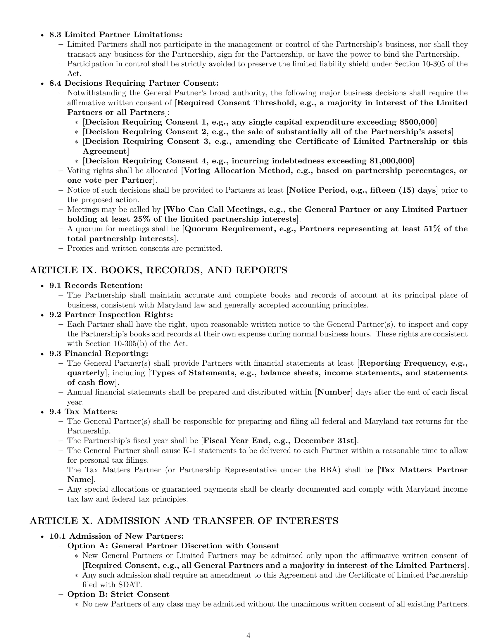 Preview page 4 of Pro Maryland limited partnership agreement template