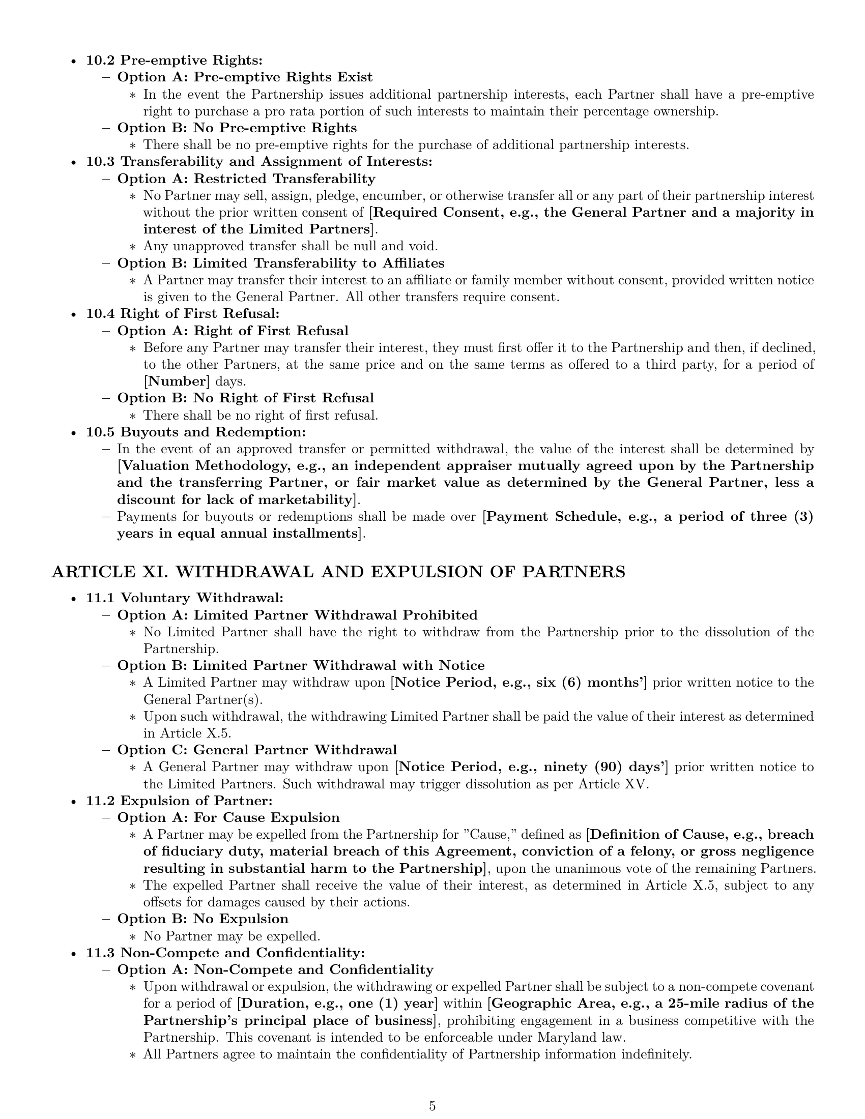 Preview page 5 of Pro Maryland limited partnership agreement template