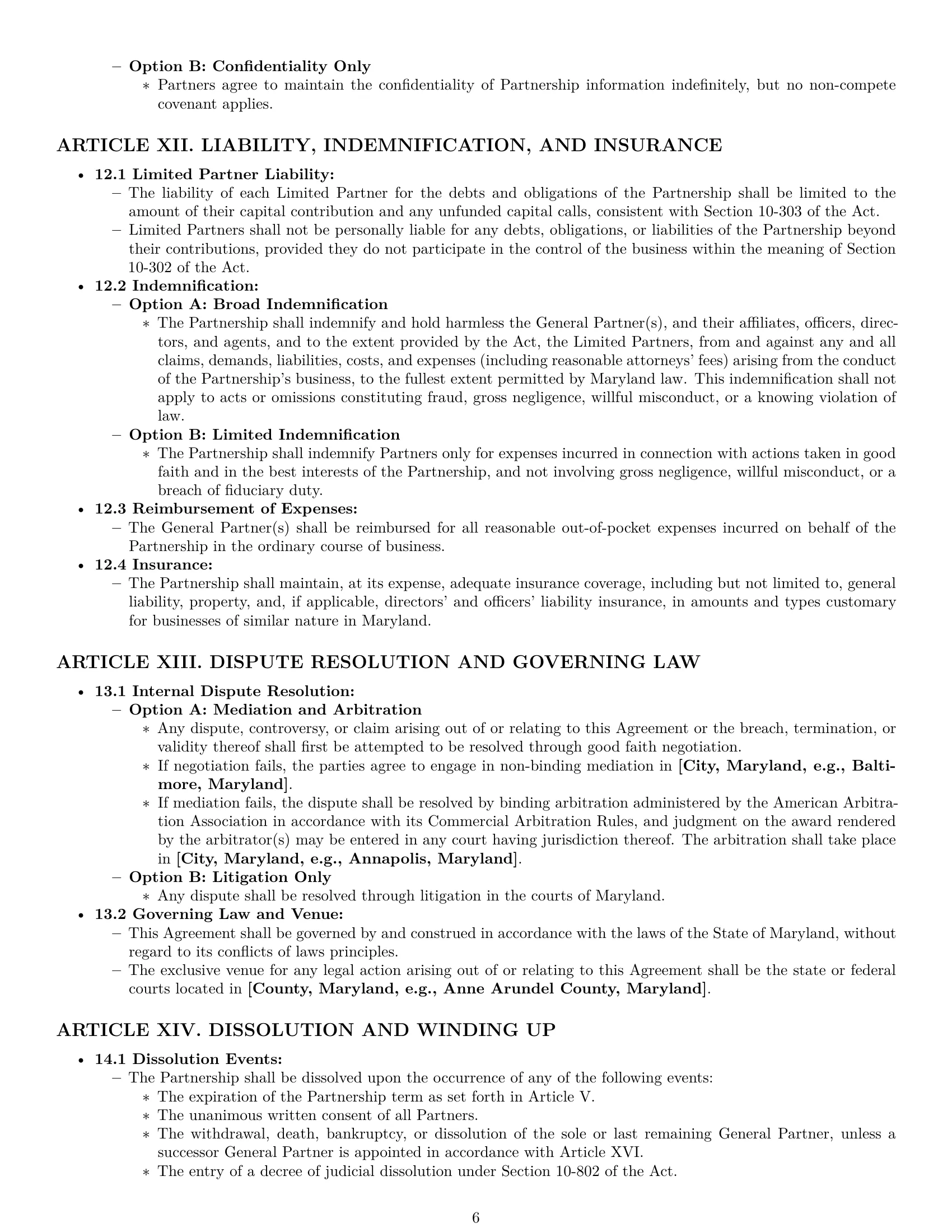 Preview page 6 of Pro Maryland limited partnership agreement template