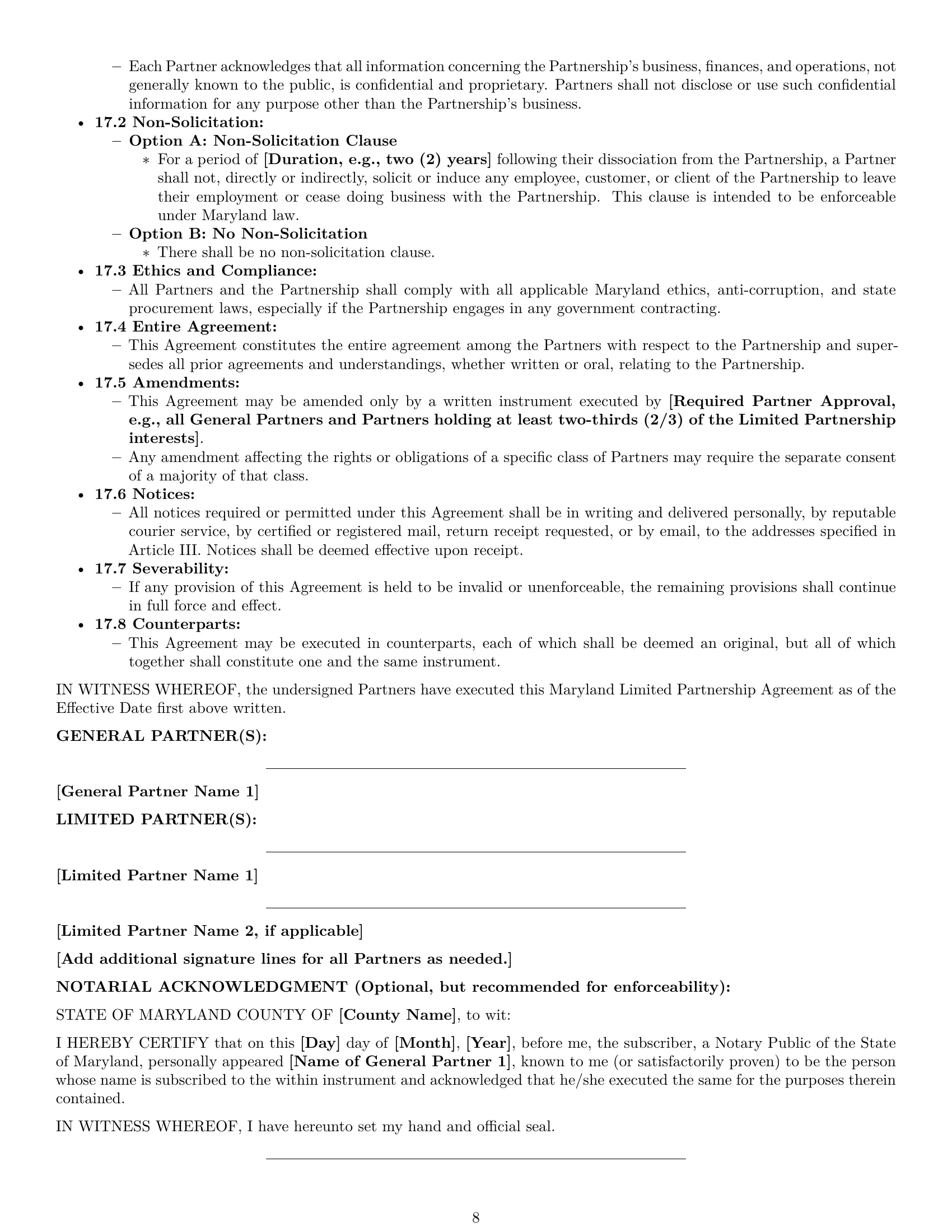 Preview page 8 of Pro Maryland limited partnership agreement template