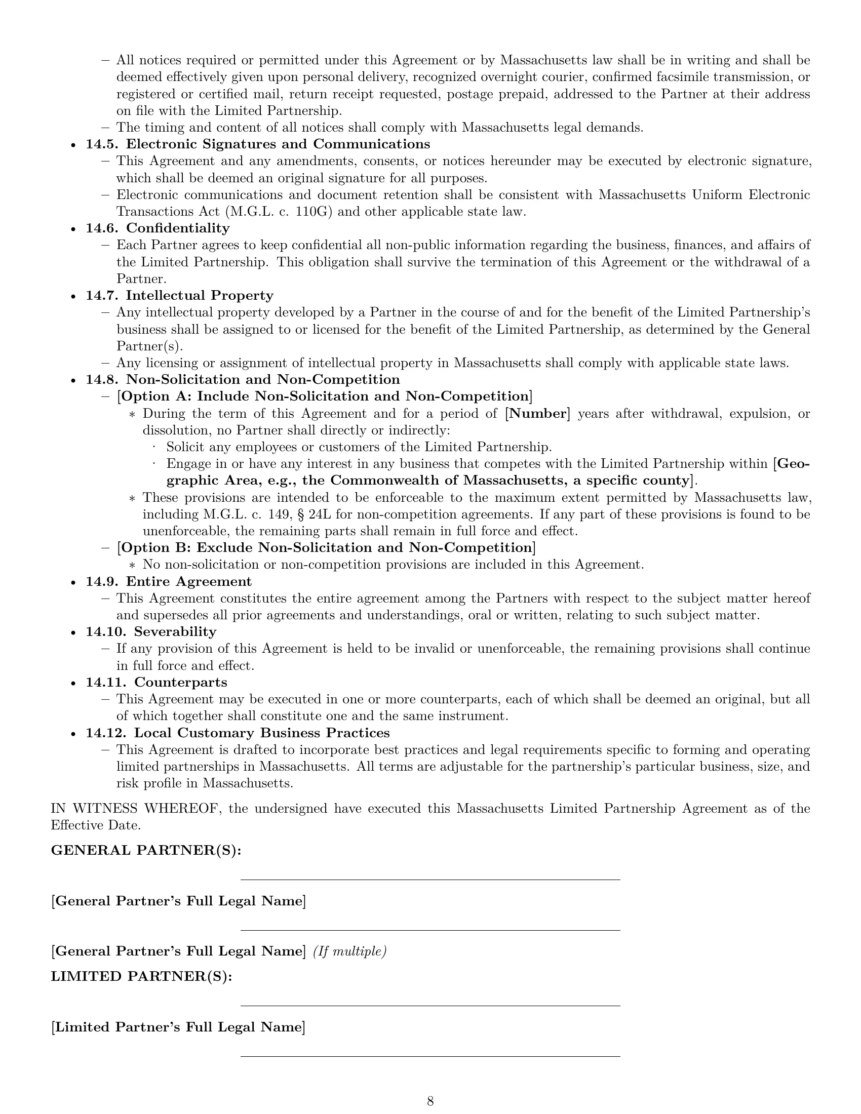Preview page 8 of Pro Massachusetts limited partnership agreement template