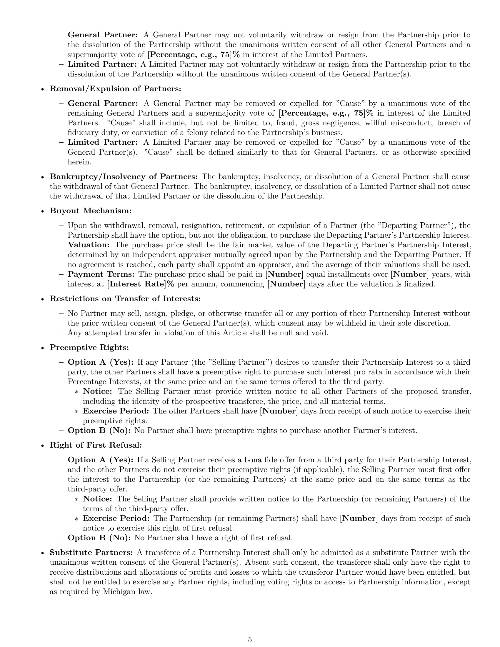 Preview page 5 of Pro Michigan limited partnership agreement template
