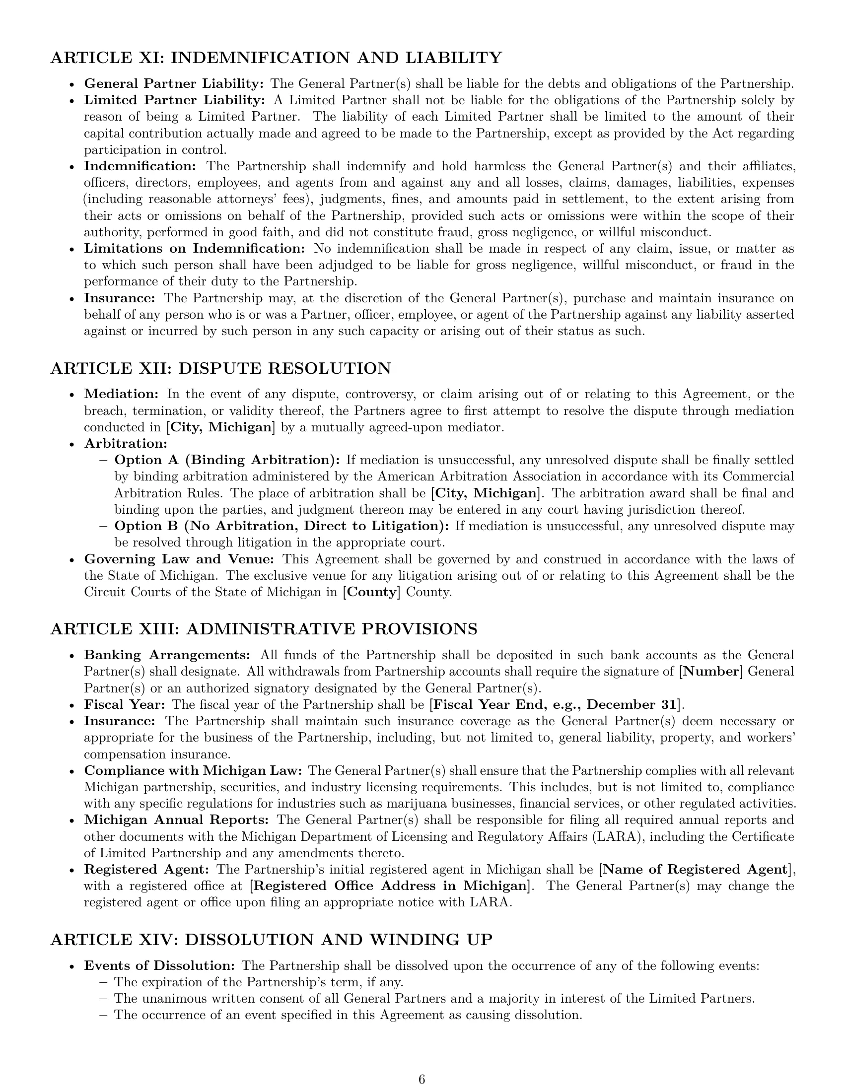 Preview page 6 of Pro Michigan limited partnership agreement template