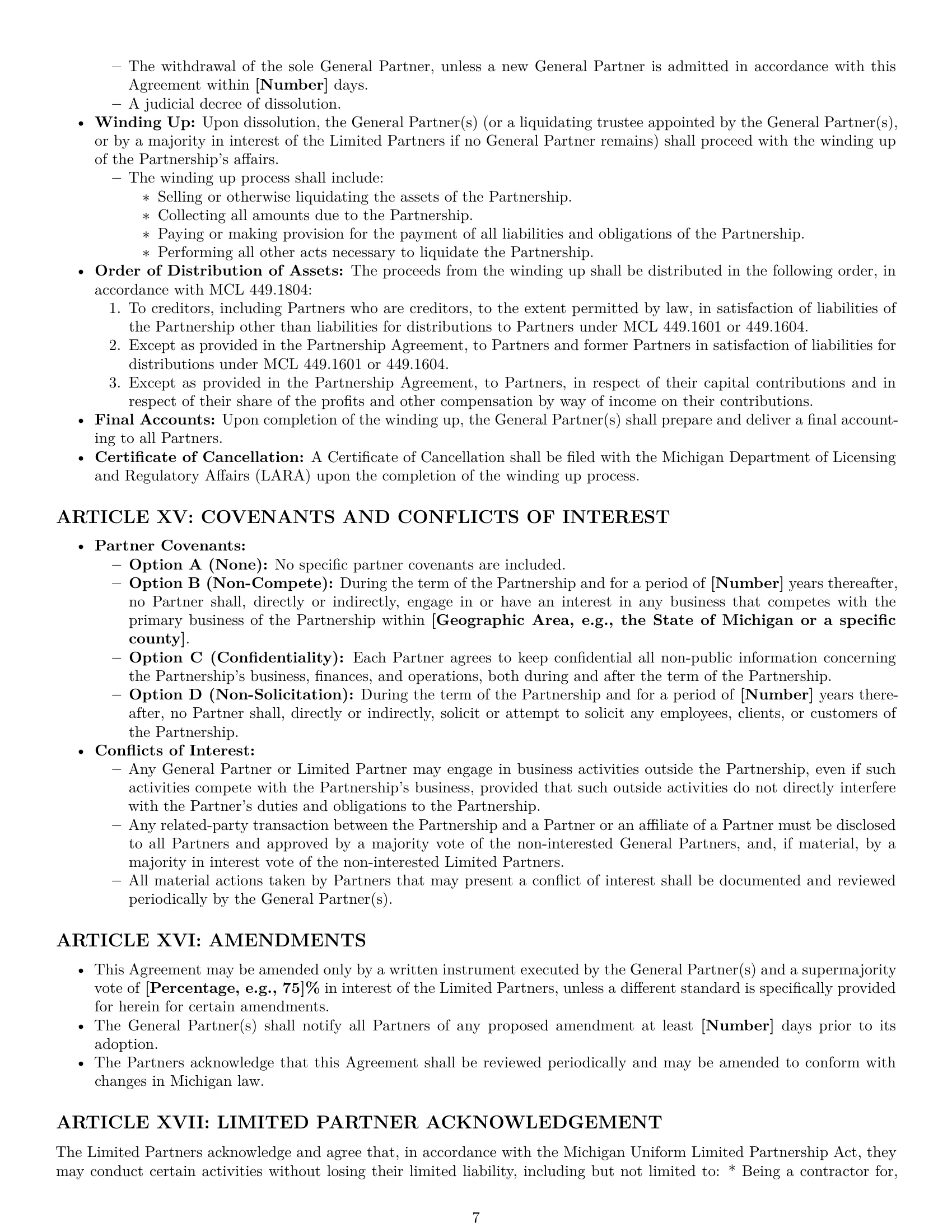 Preview page 7 of Pro Michigan limited partnership agreement template