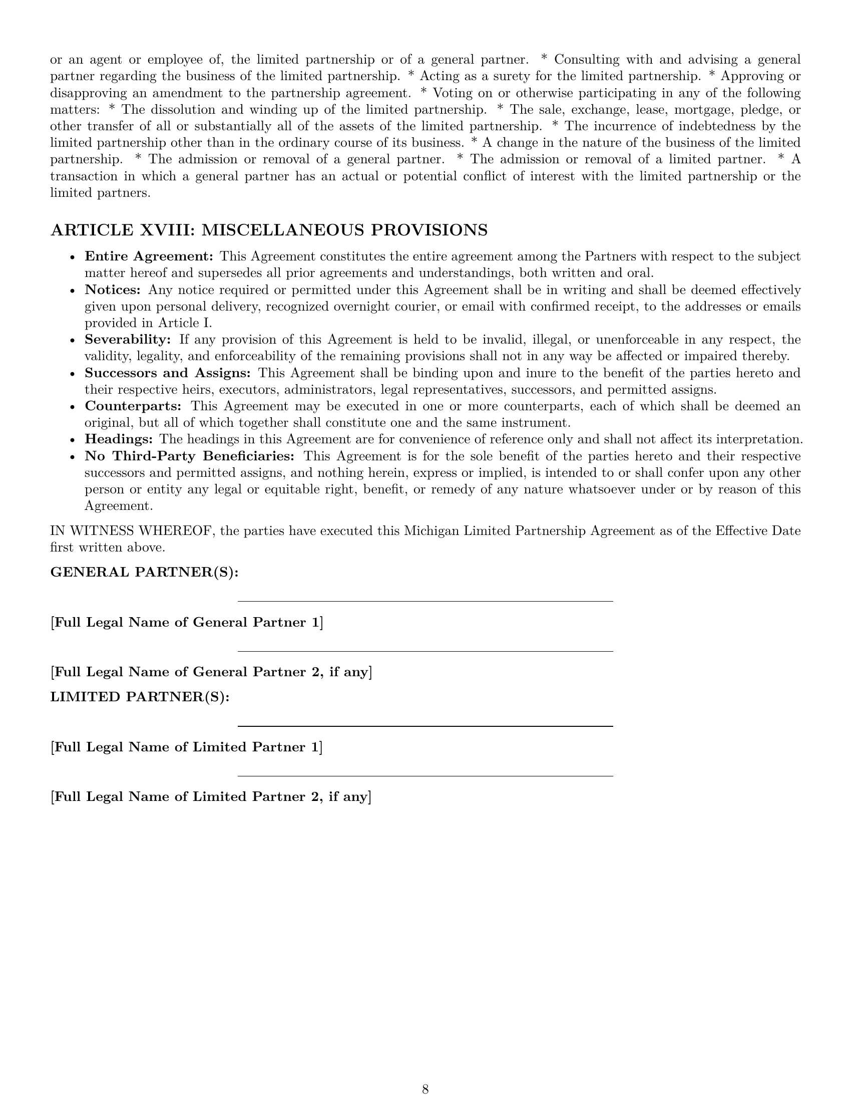 Preview page 8 of Pro Michigan limited partnership agreement template