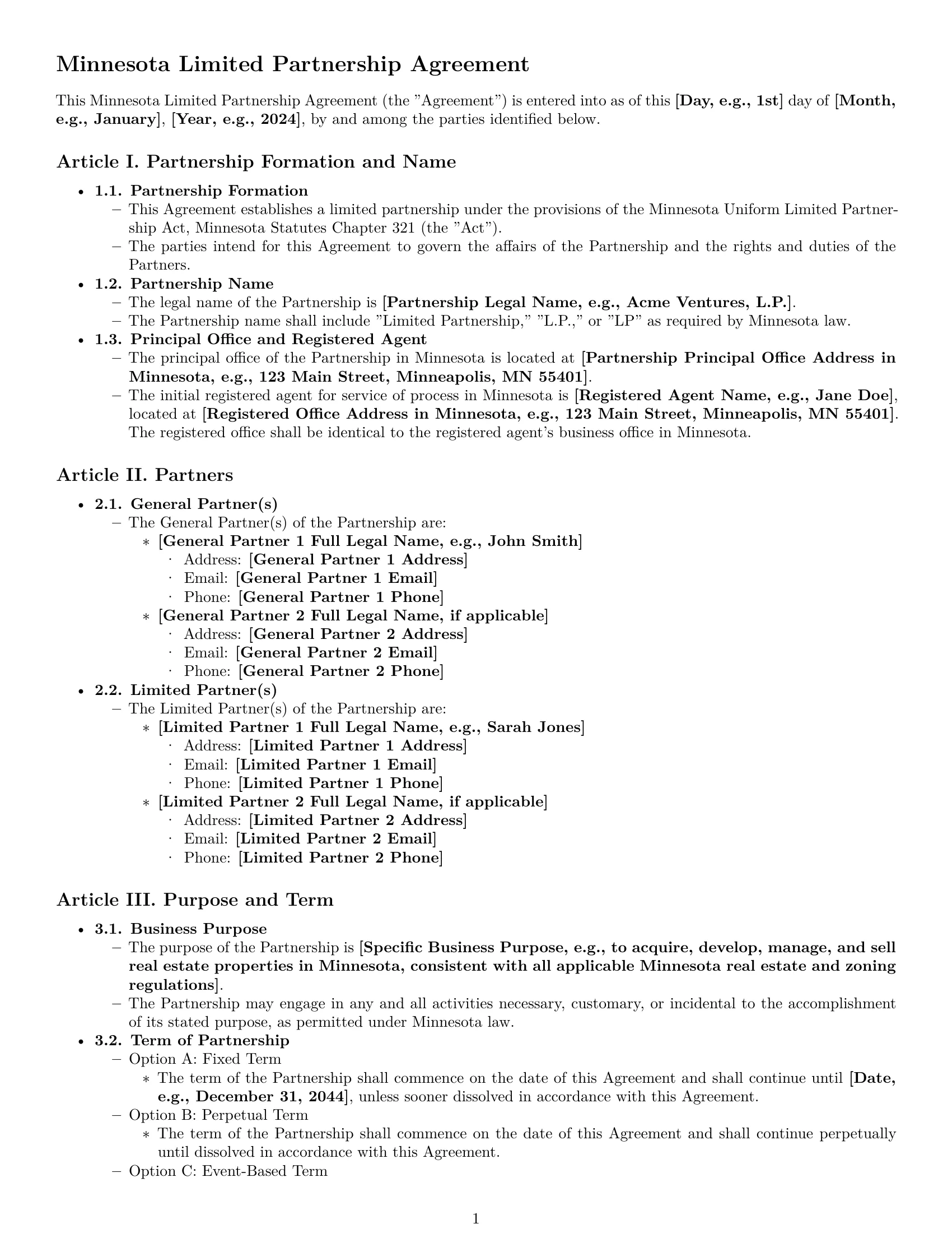Preview page 1 of Pro Minnesota limited partnership agreement template