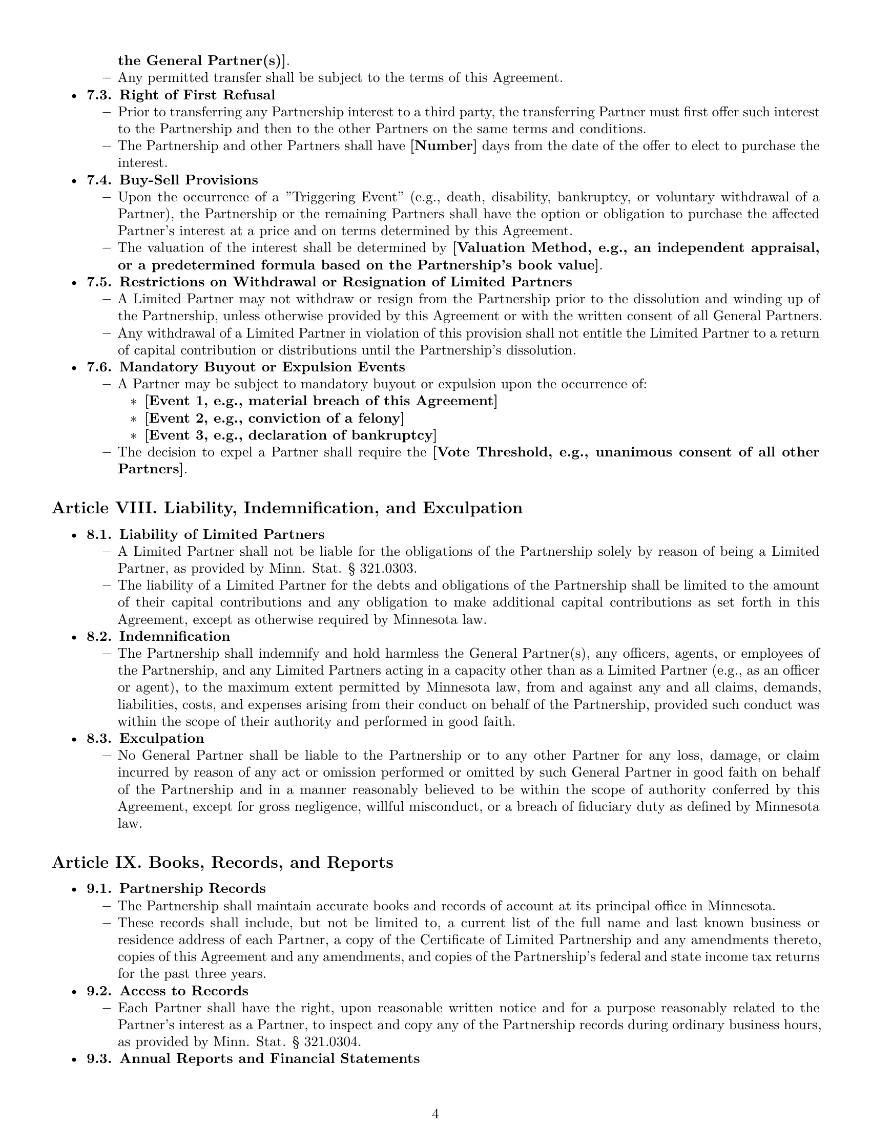 Preview page 4 of Pro Minnesota limited partnership agreement template