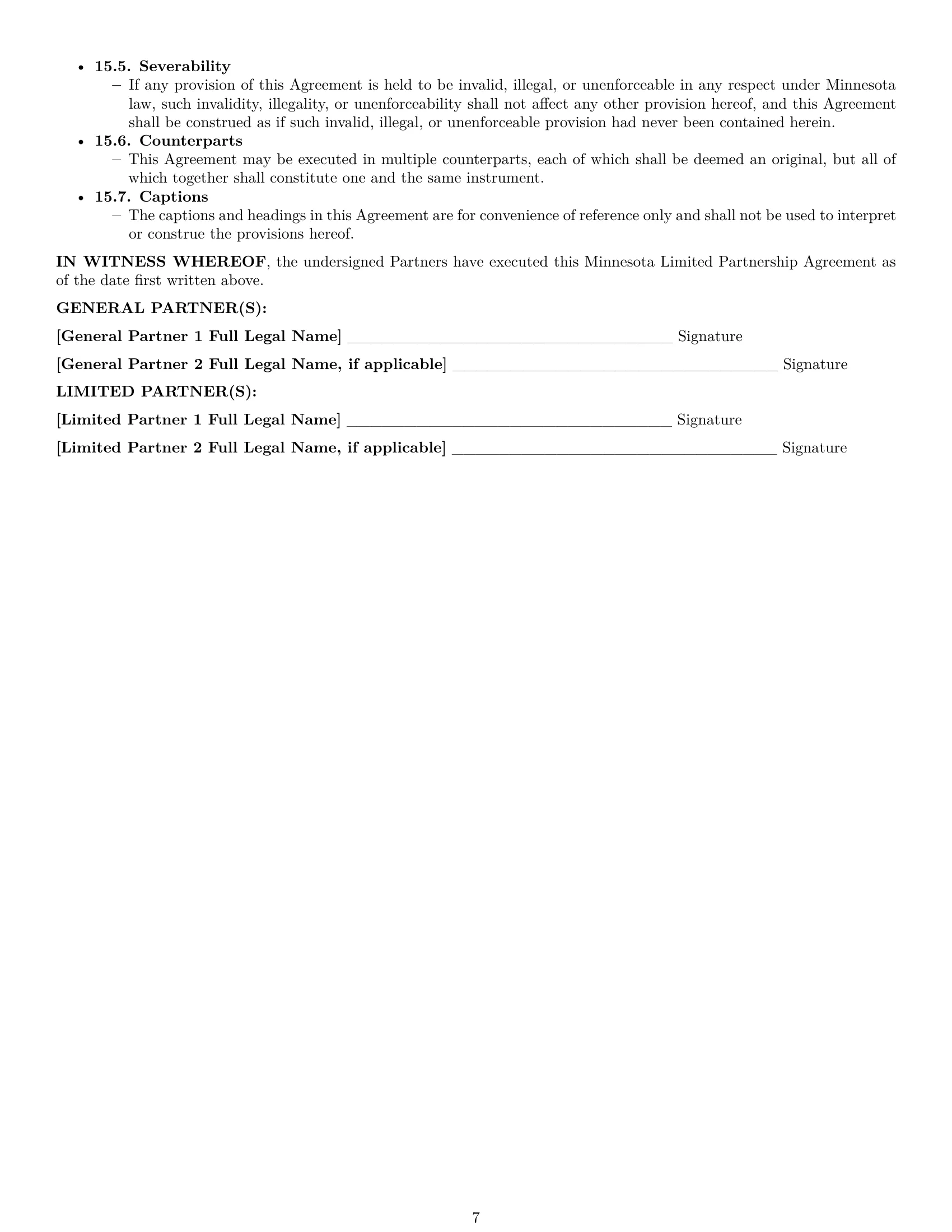 Preview page 7 of Pro Minnesota limited partnership agreement template