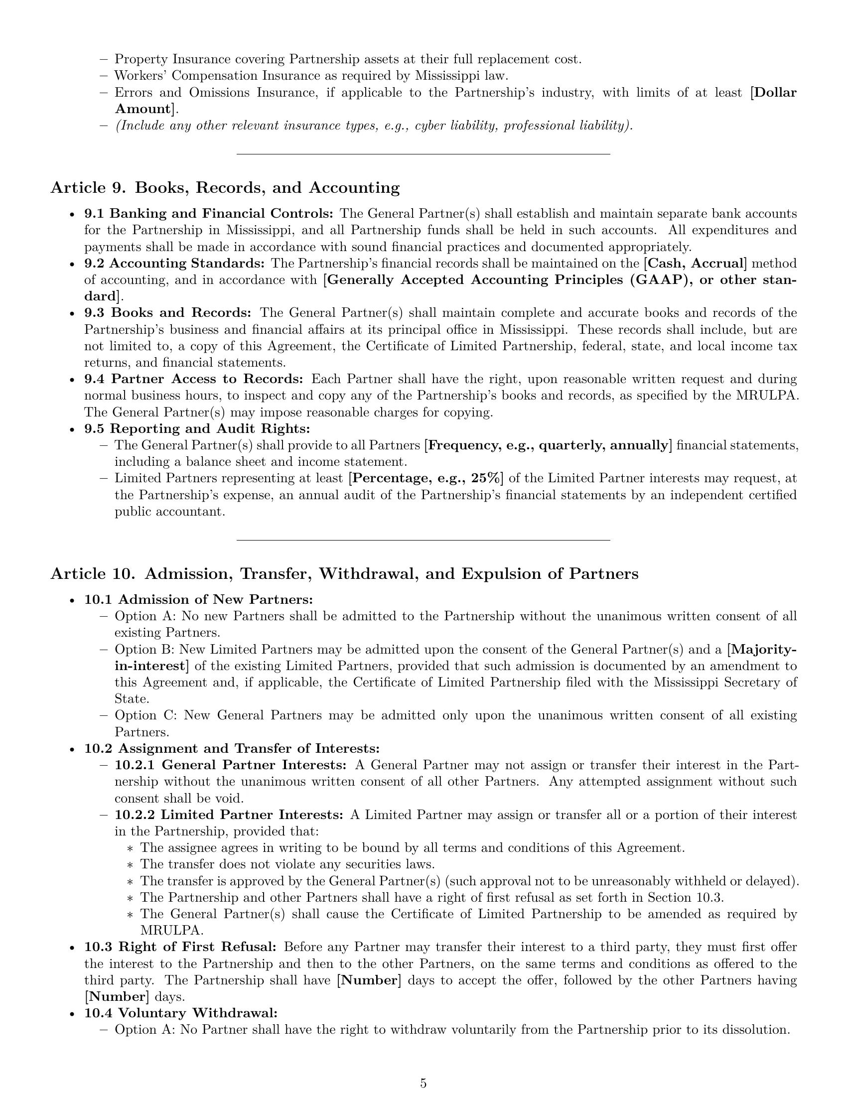 Preview page 5 of Pro Mississippi limited partnership agreement template