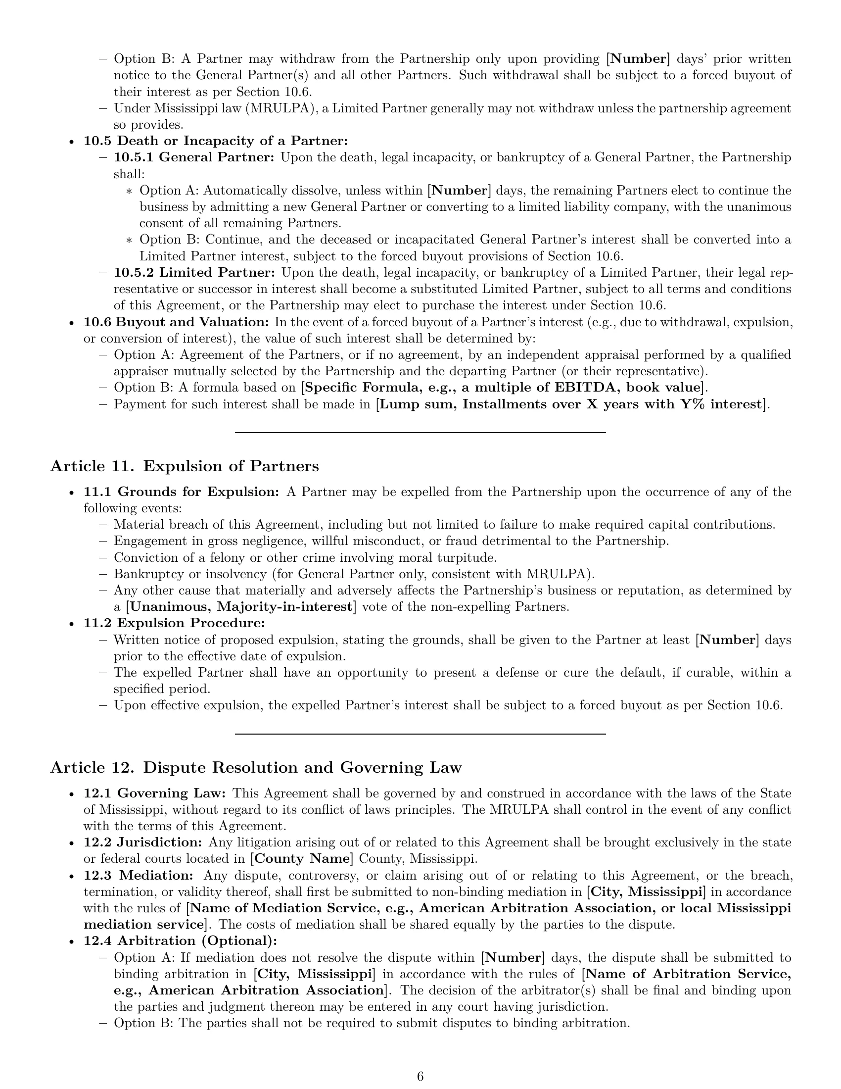 Preview page 6 of Pro Mississippi limited partnership agreement template