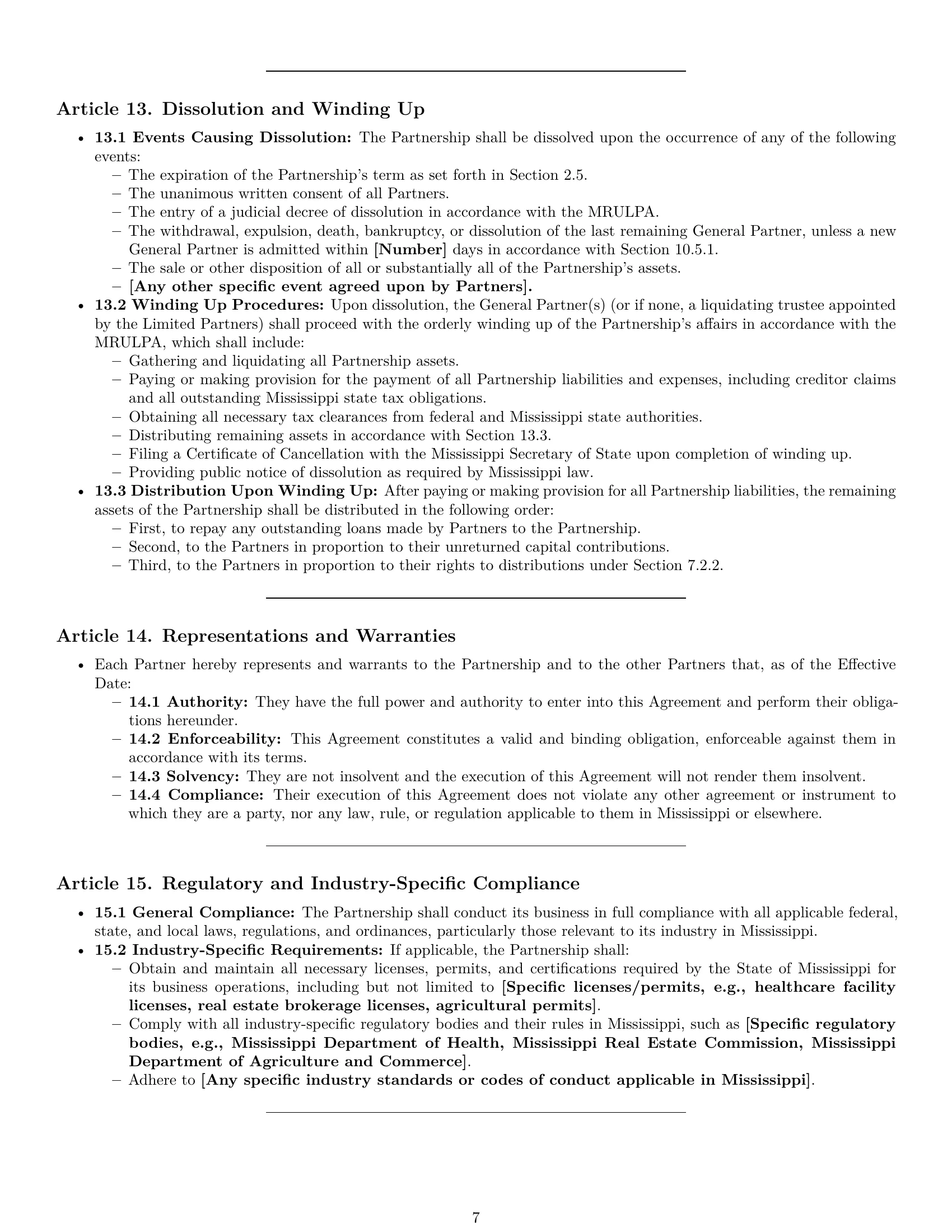 Preview page 7 of Pro Mississippi limited partnership agreement template