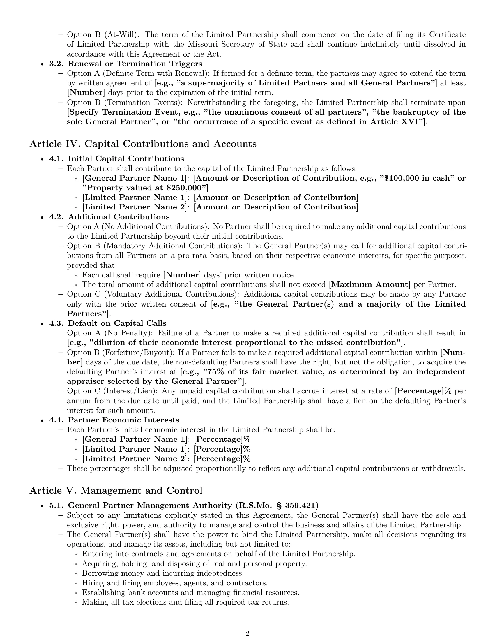 Preview page 2 of Pro Missouri limited partnership agreement template