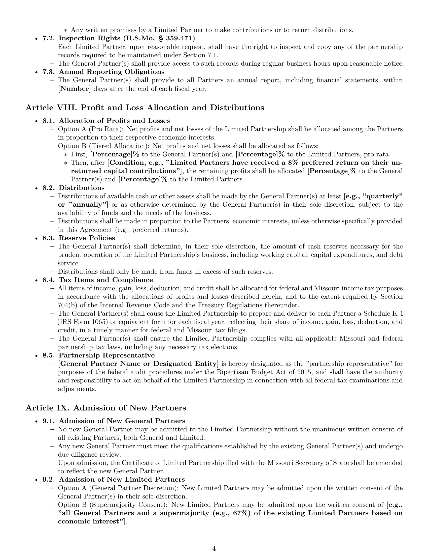 Preview page 4 of Pro Missouri limited partnership agreement template