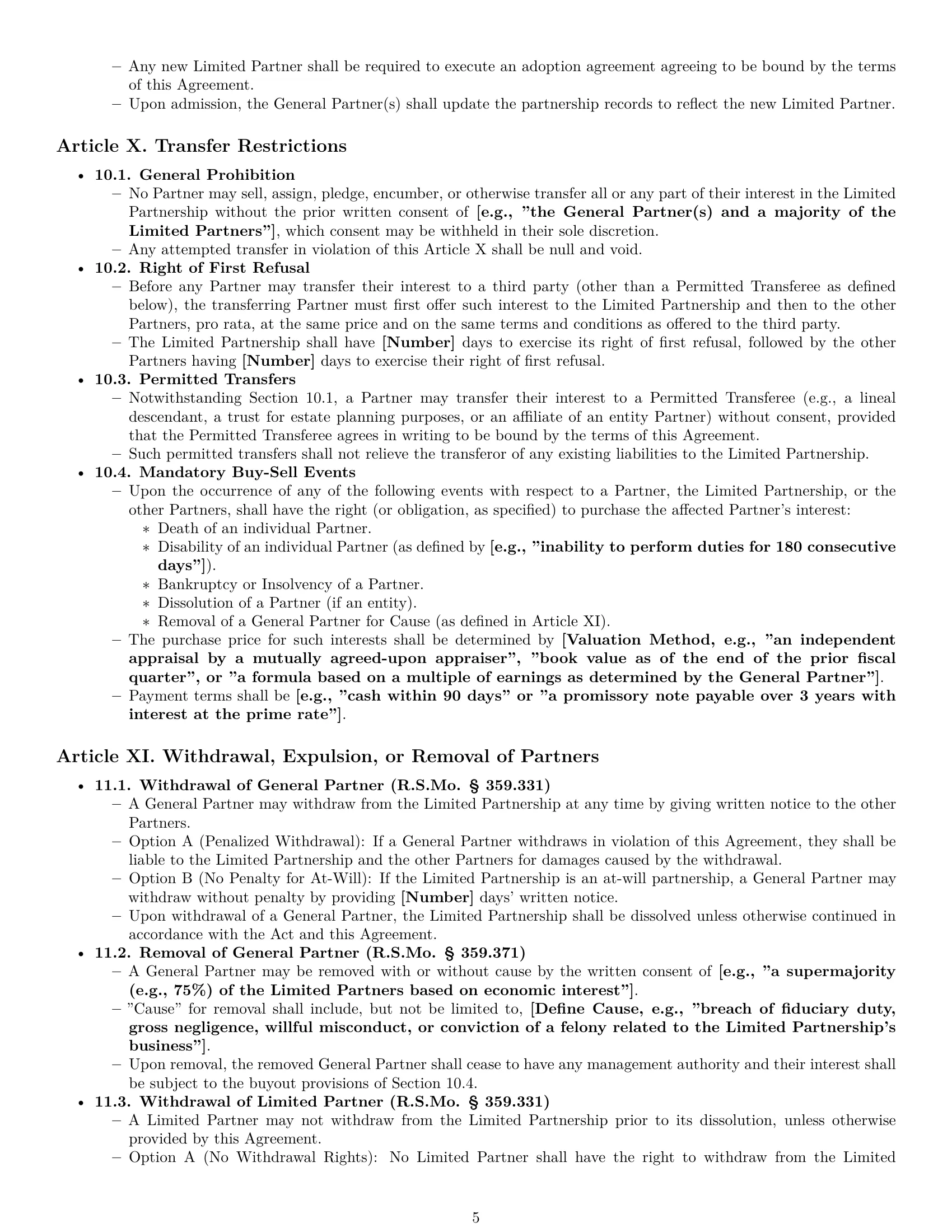 Preview page 5 of Pro Missouri limited partnership agreement template