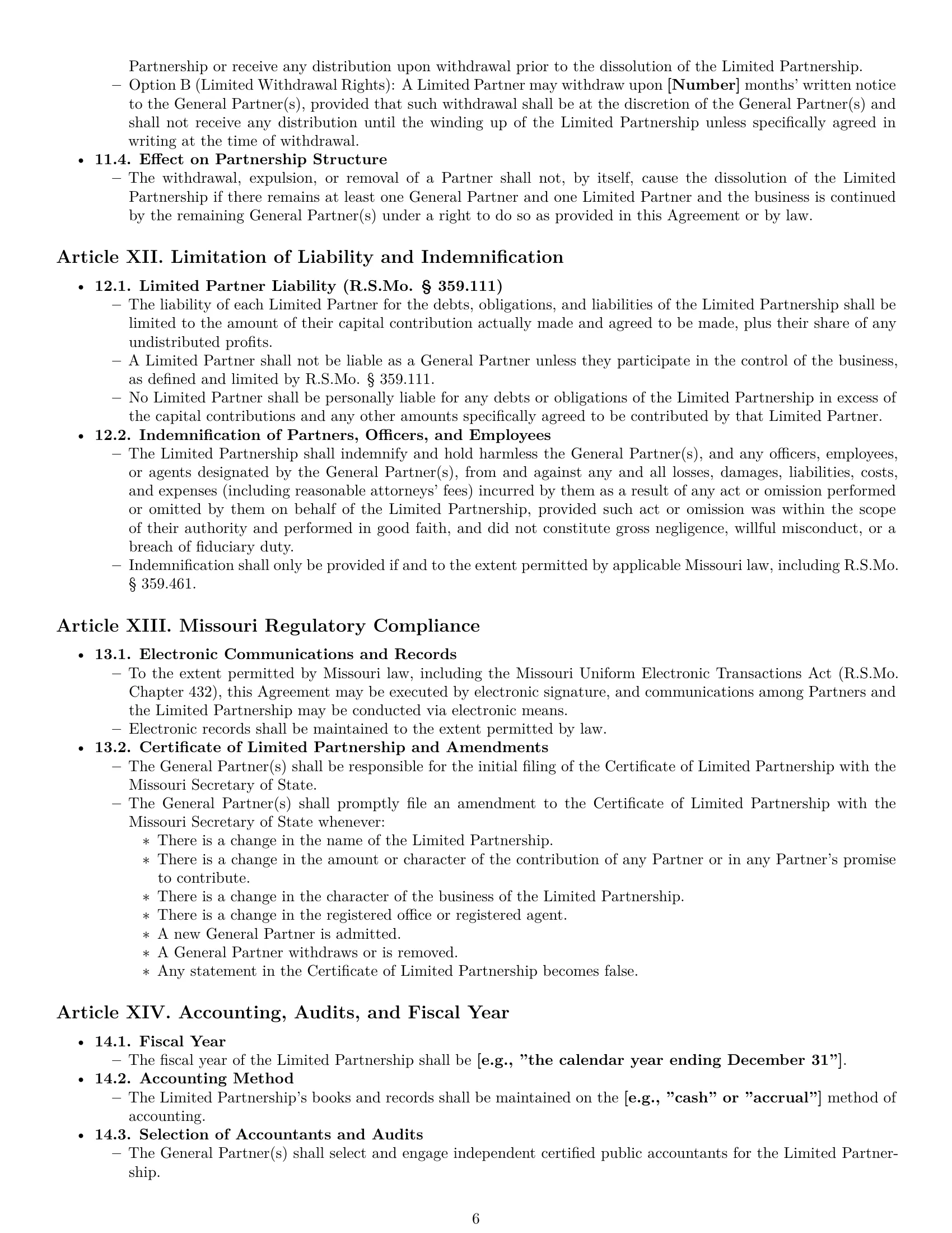 Preview page 6 of Pro Missouri limited partnership agreement template