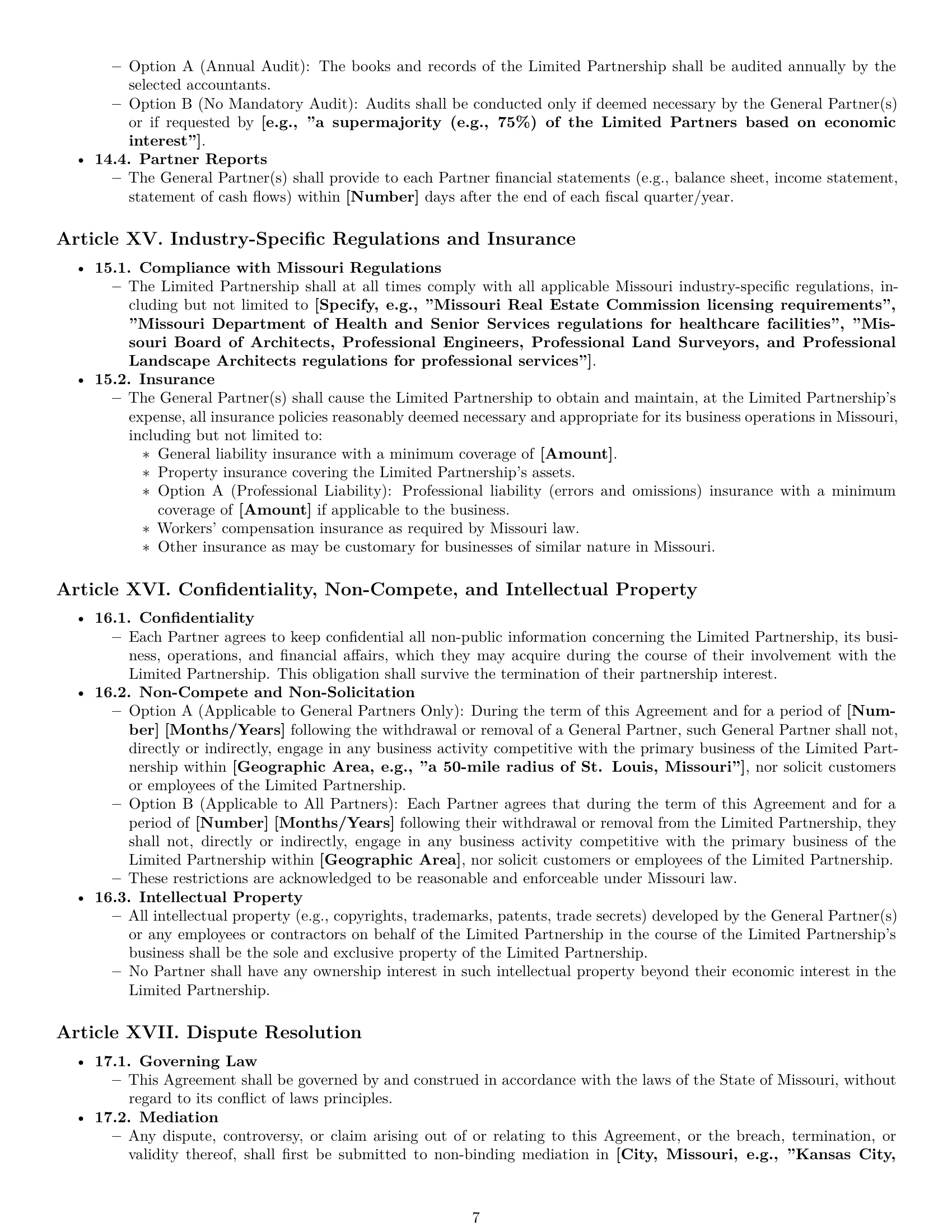 Preview page 7 of Pro Missouri limited partnership agreement template