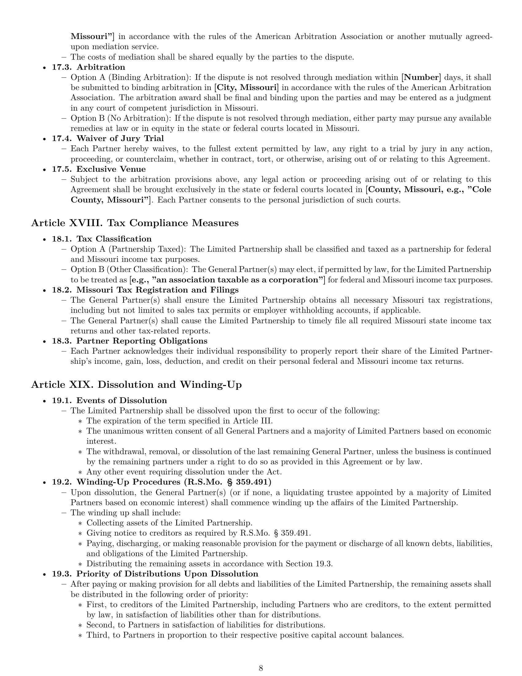 Preview page 8 of Pro Missouri limited partnership agreement template