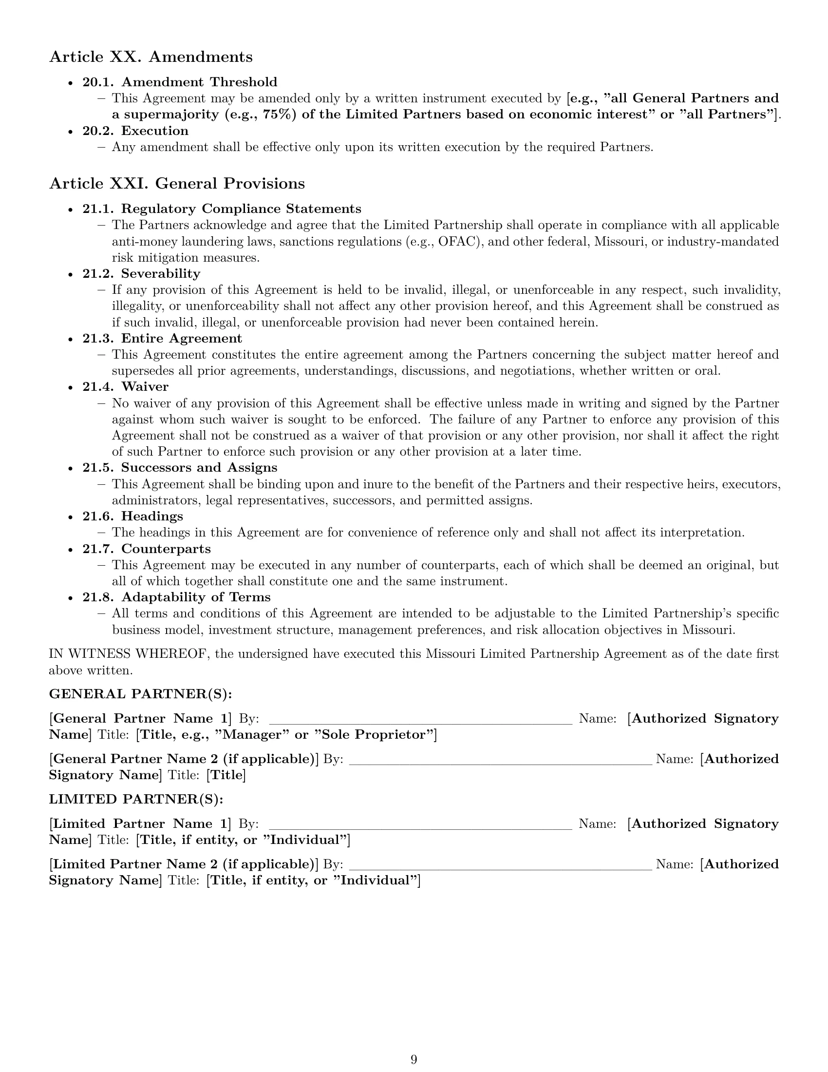 Preview page 9 of Pro Missouri limited partnership agreement template