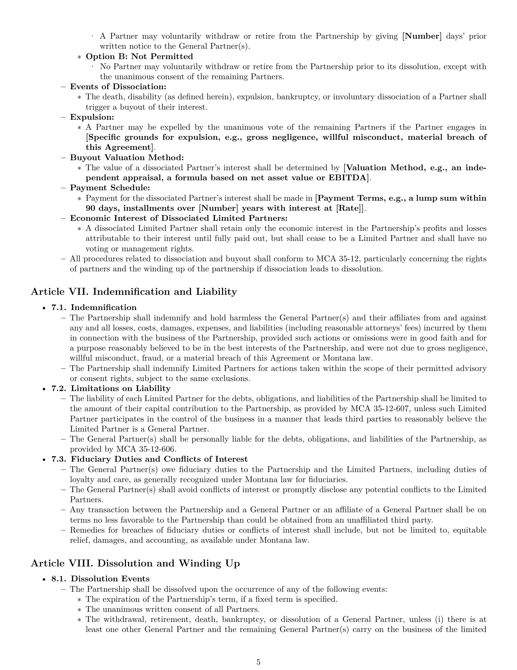 Preview page 5 of Pro Montana limited partnership agreement template