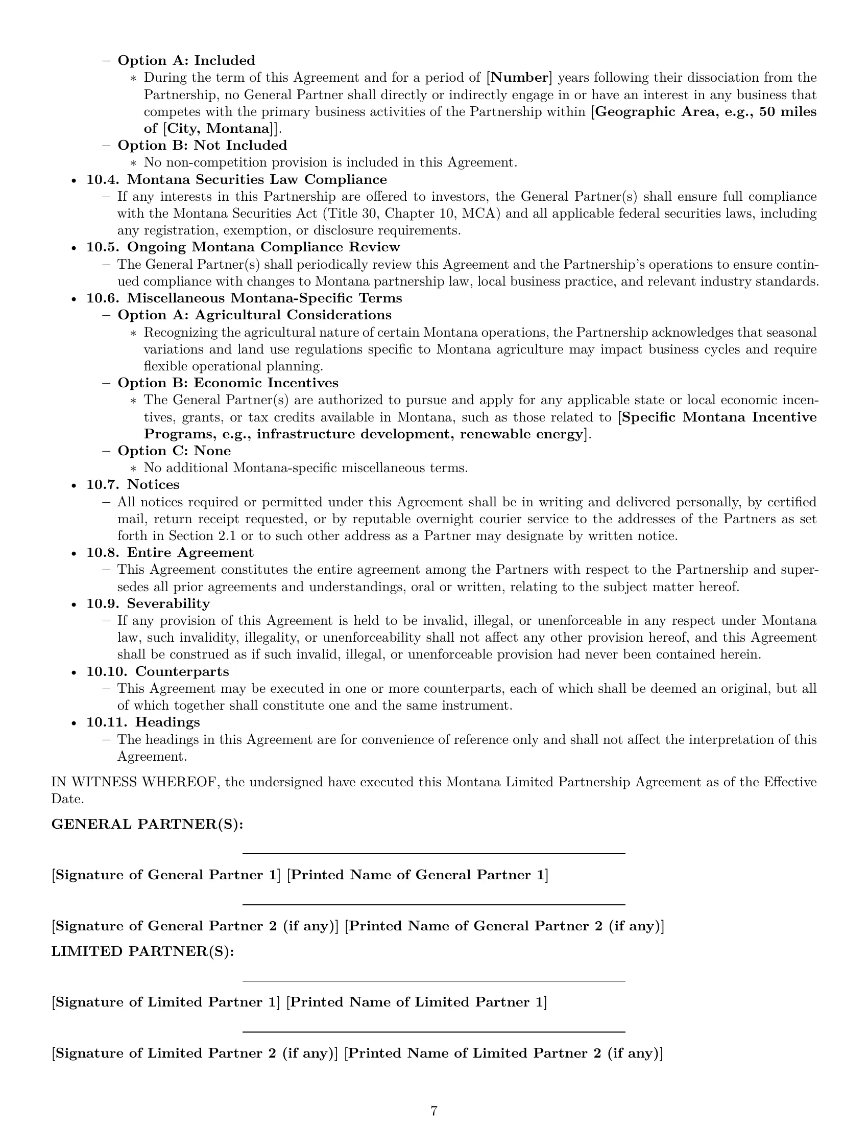 Preview page 7 of Pro Montana limited partnership agreement template