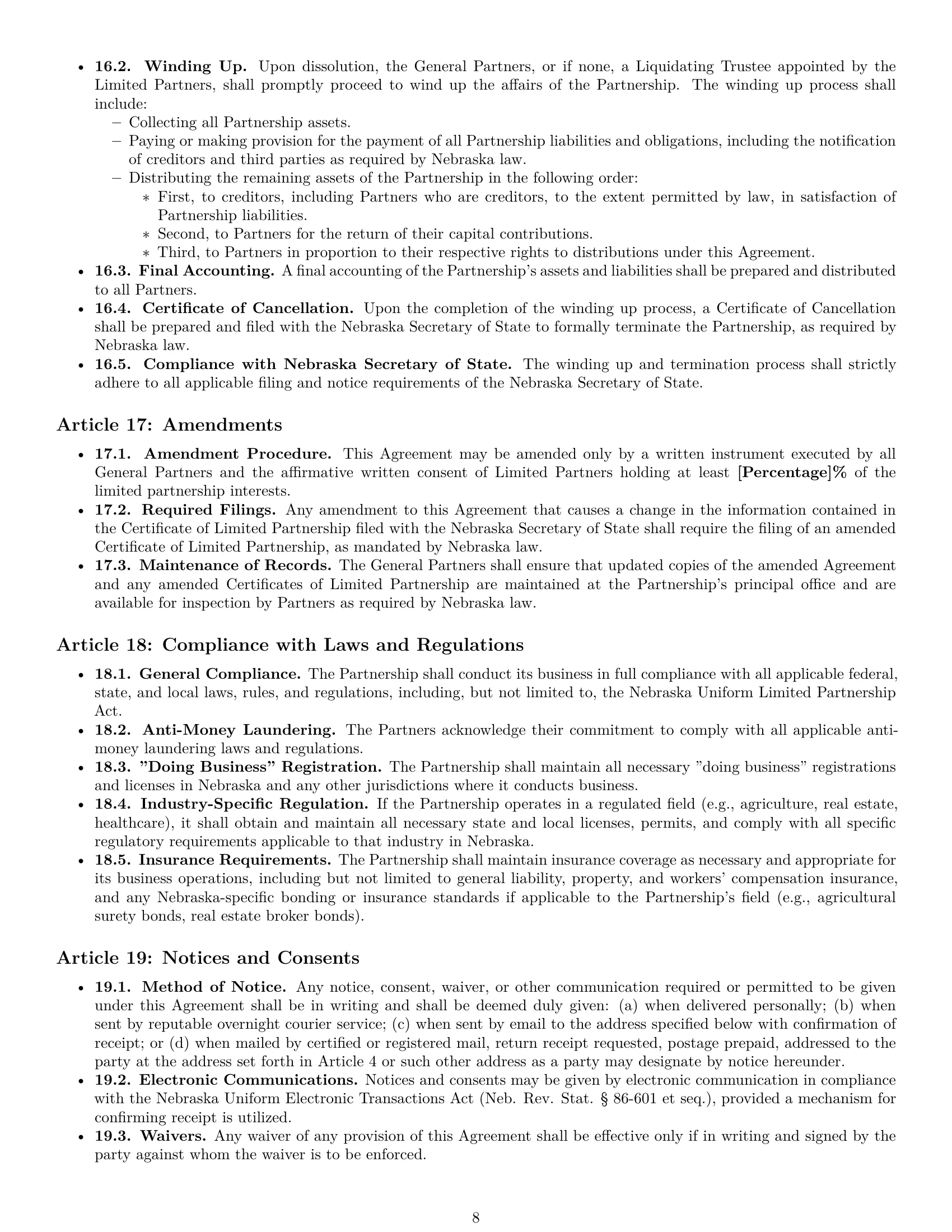 Preview page 8 of Pro Nebraska limited partnership agreement template