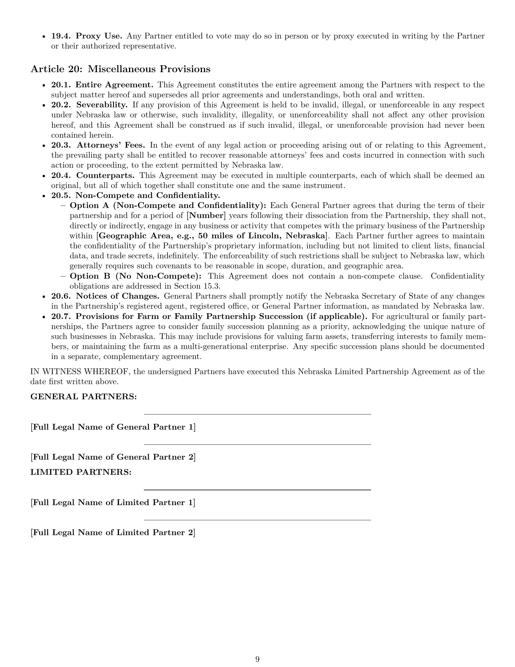 Preview page 9 of Pro Nebraska limited partnership agreement template