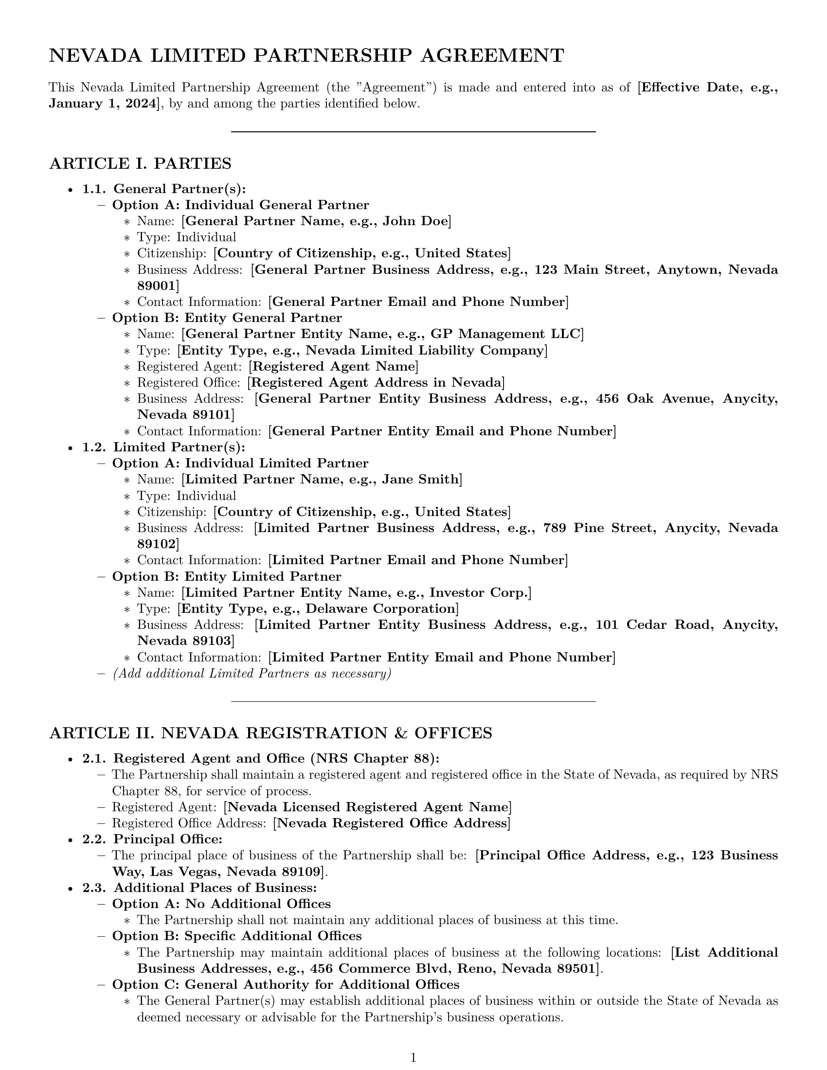Preview page 1 of Pro Nevada limited partnership agreement template