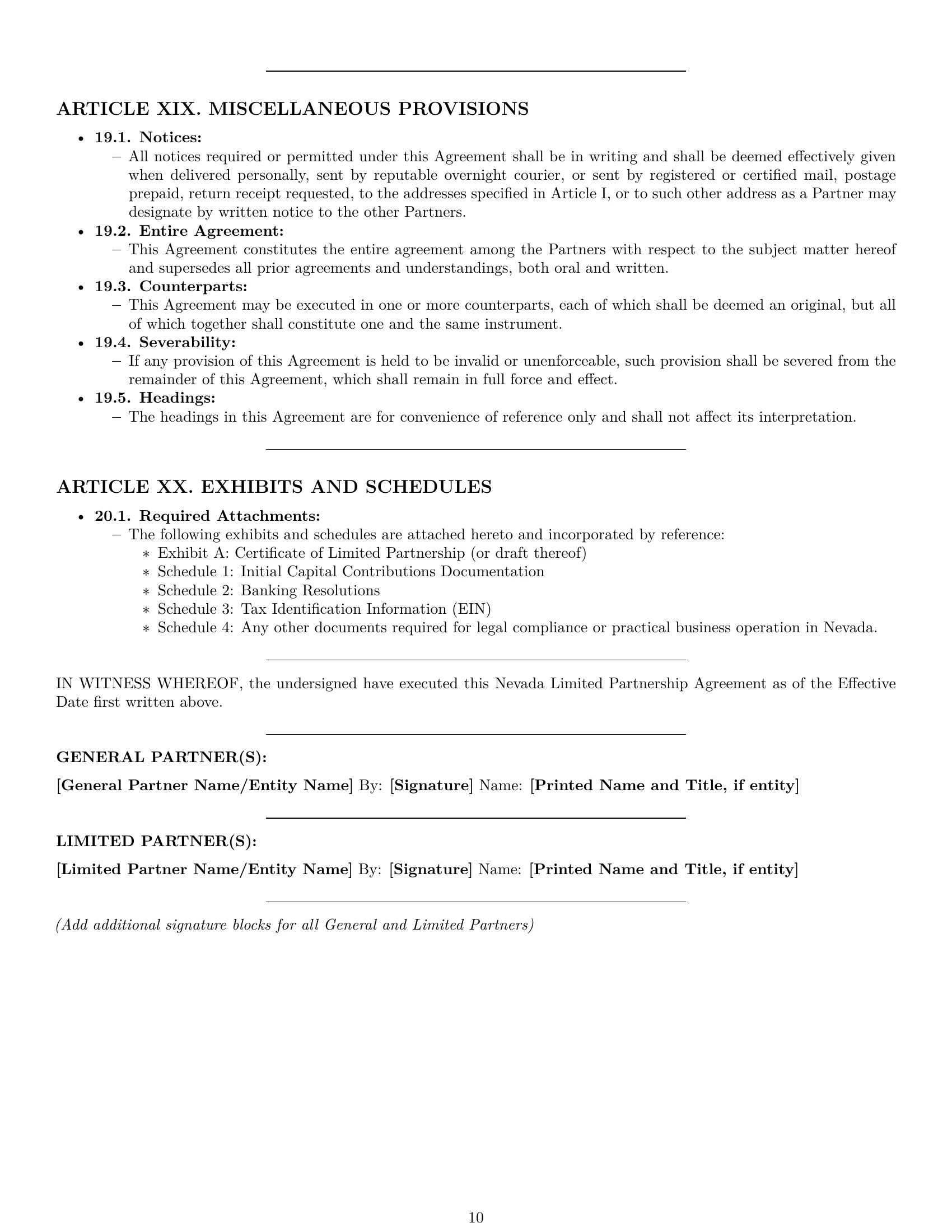 Preview page 10 of Pro Nevada limited partnership agreement template