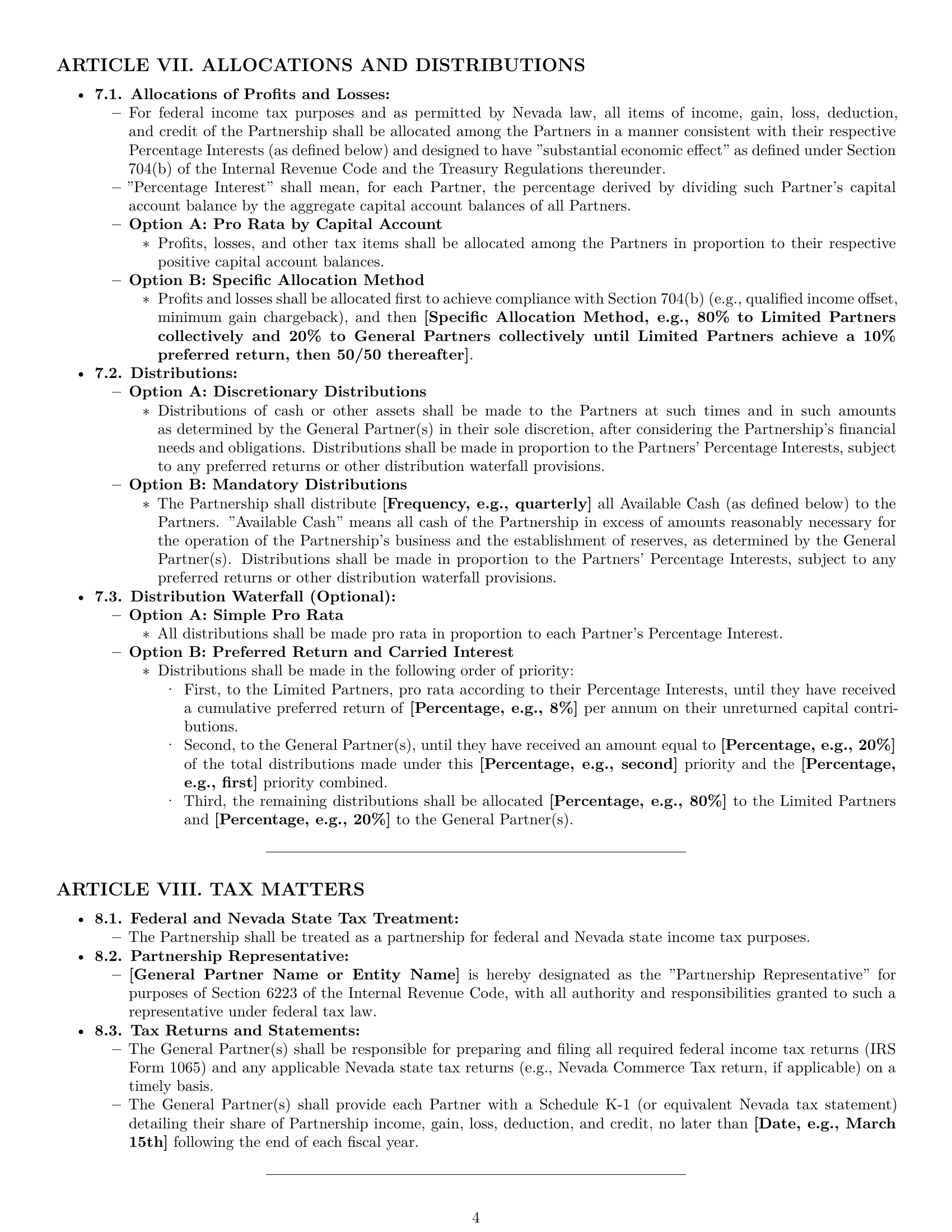 Preview page 4 of Pro Nevada limited partnership agreement template