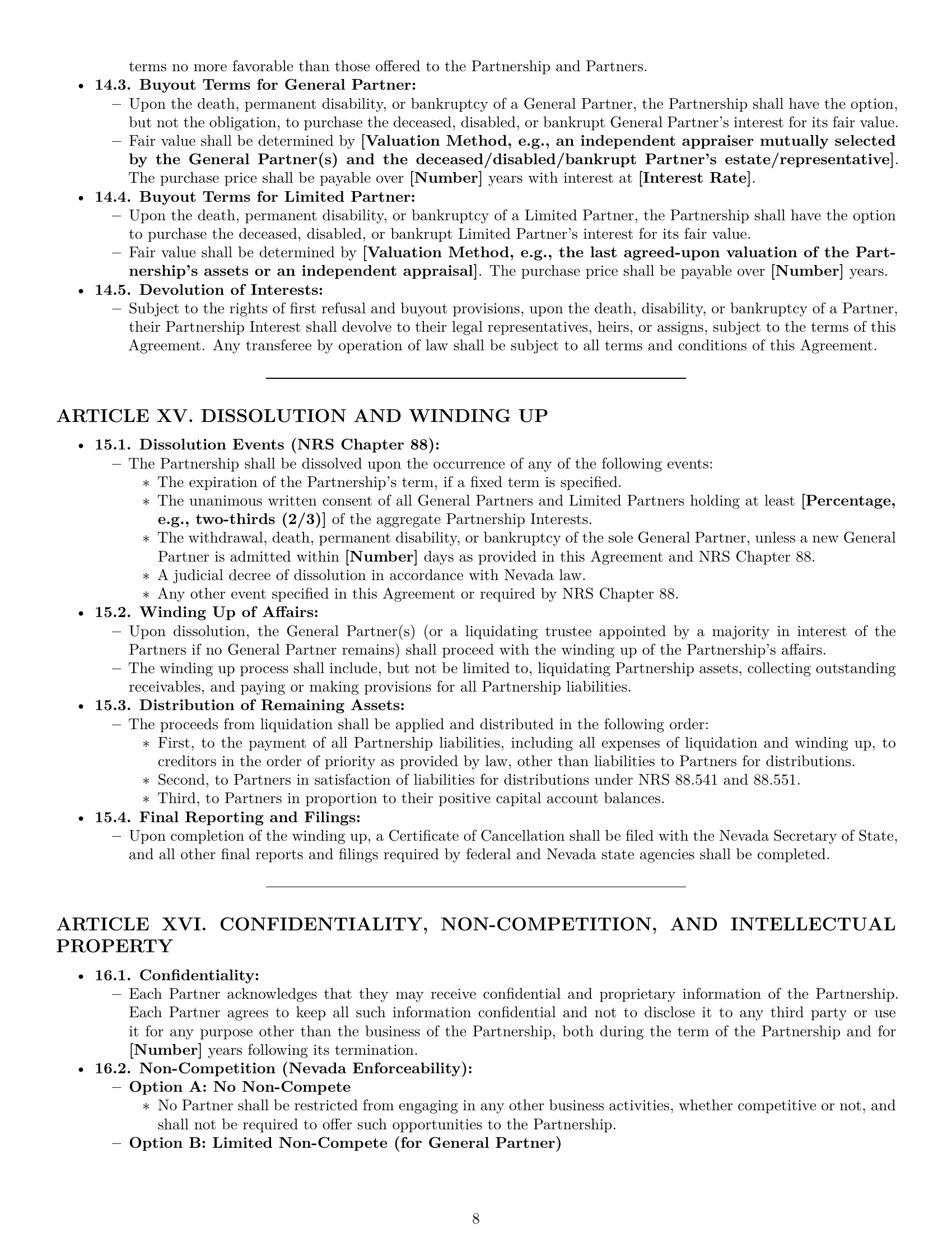 Preview page 8 of Pro Nevada limited partnership agreement template