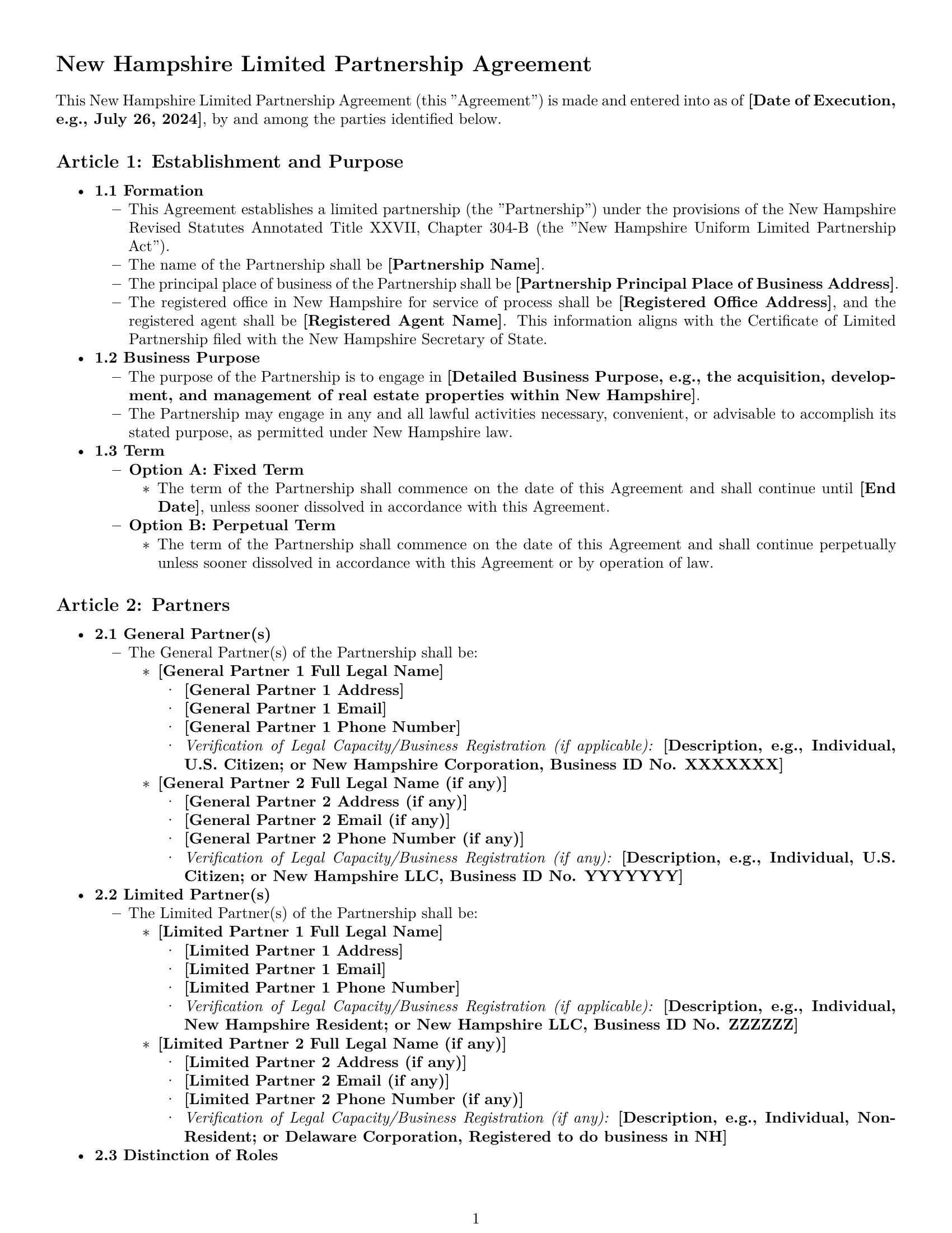 Preview page 1 of Pro New Hampshire limited partnership agreement template