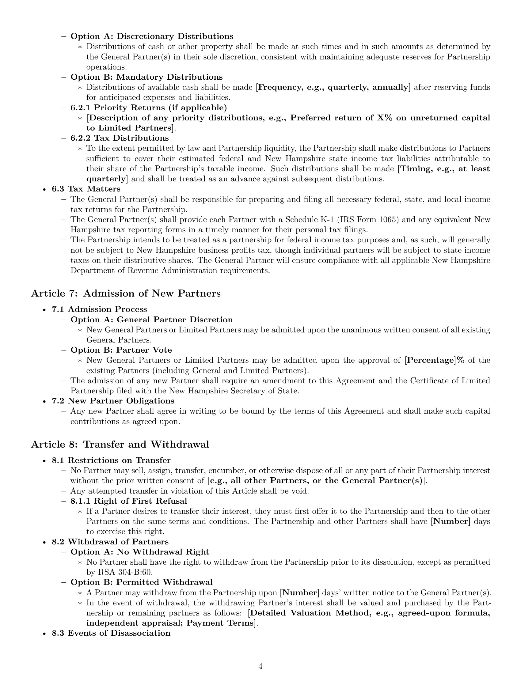 Preview page 4 of Pro New Hampshire limited partnership agreement template