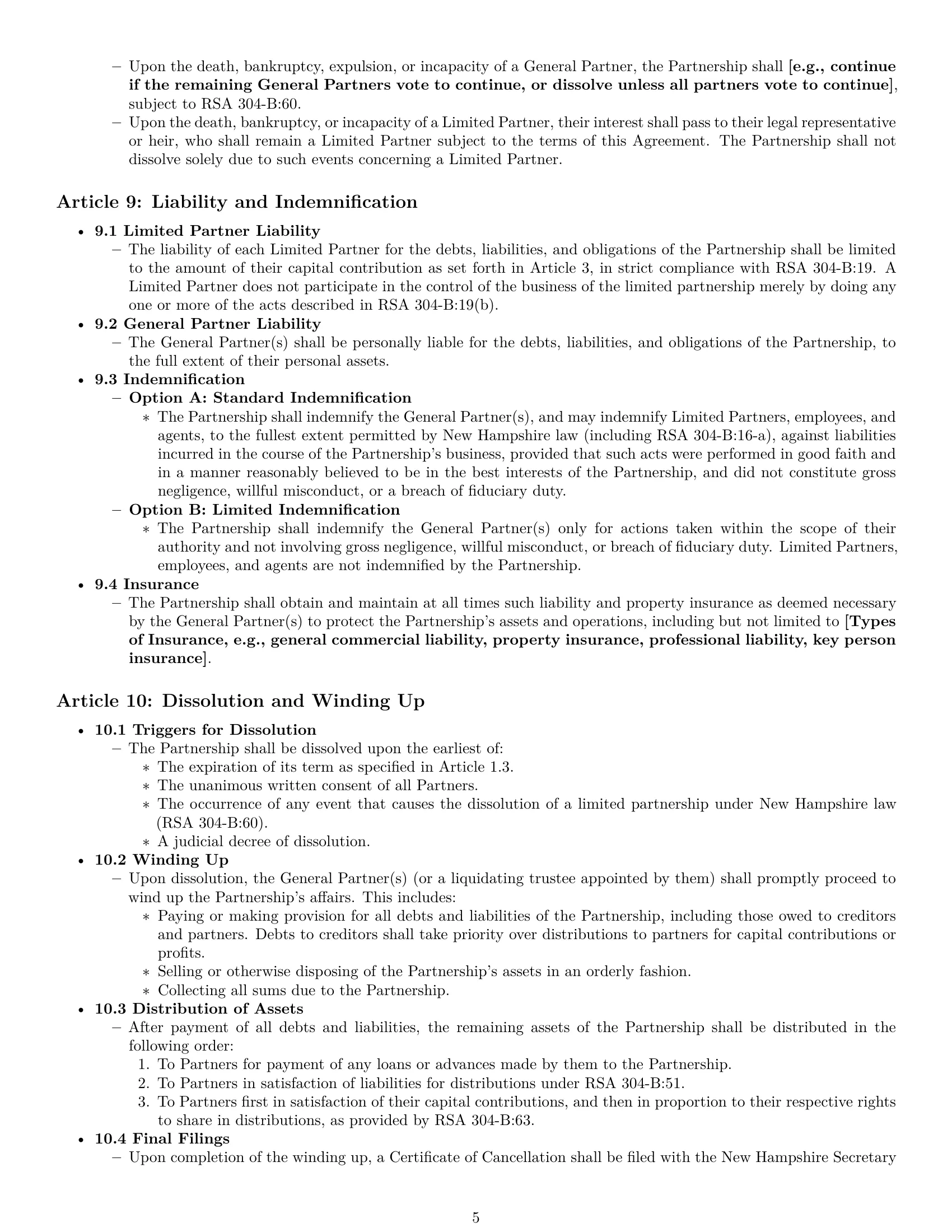 Preview page 5 of Pro New Hampshire limited partnership agreement template