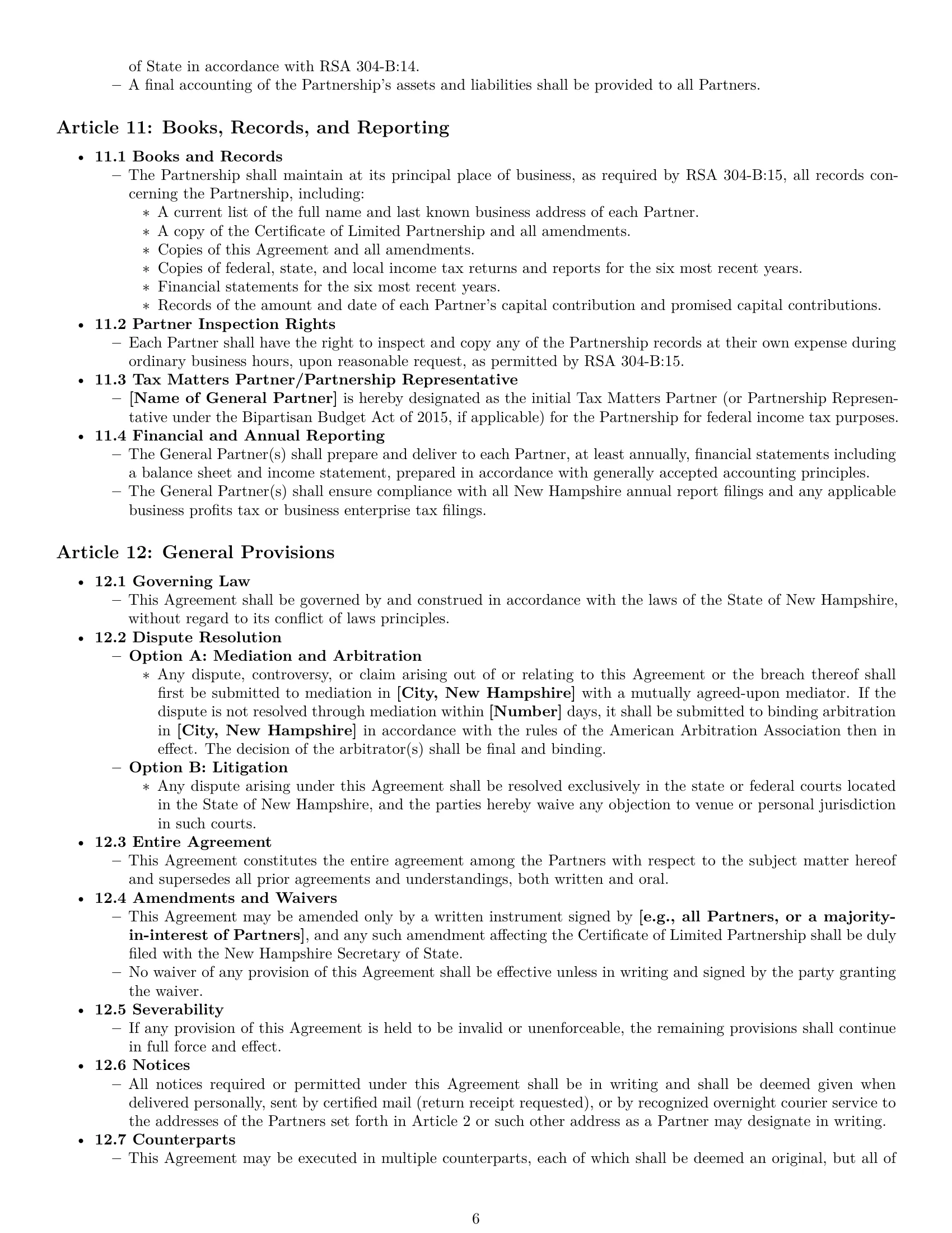 Preview page 6 of Pro New Hampshire limited partnership agreement template