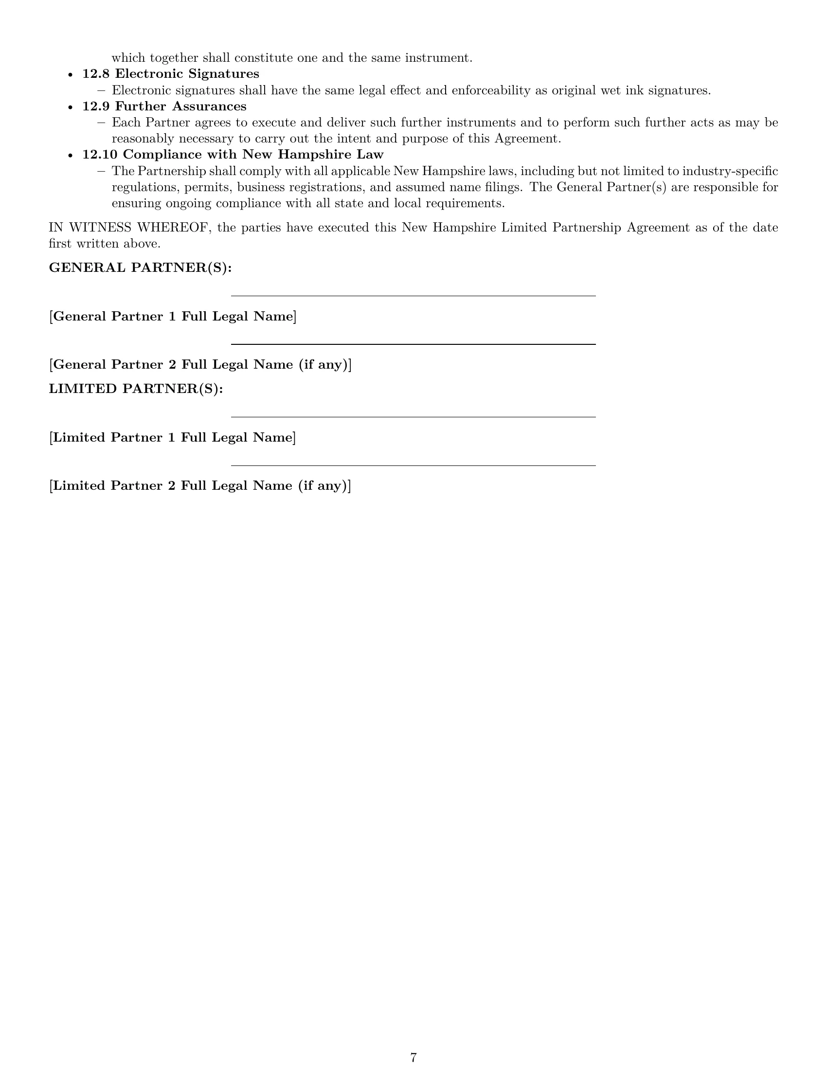 Preview page 7 of Pro New Hampshire limited partnership agreement template