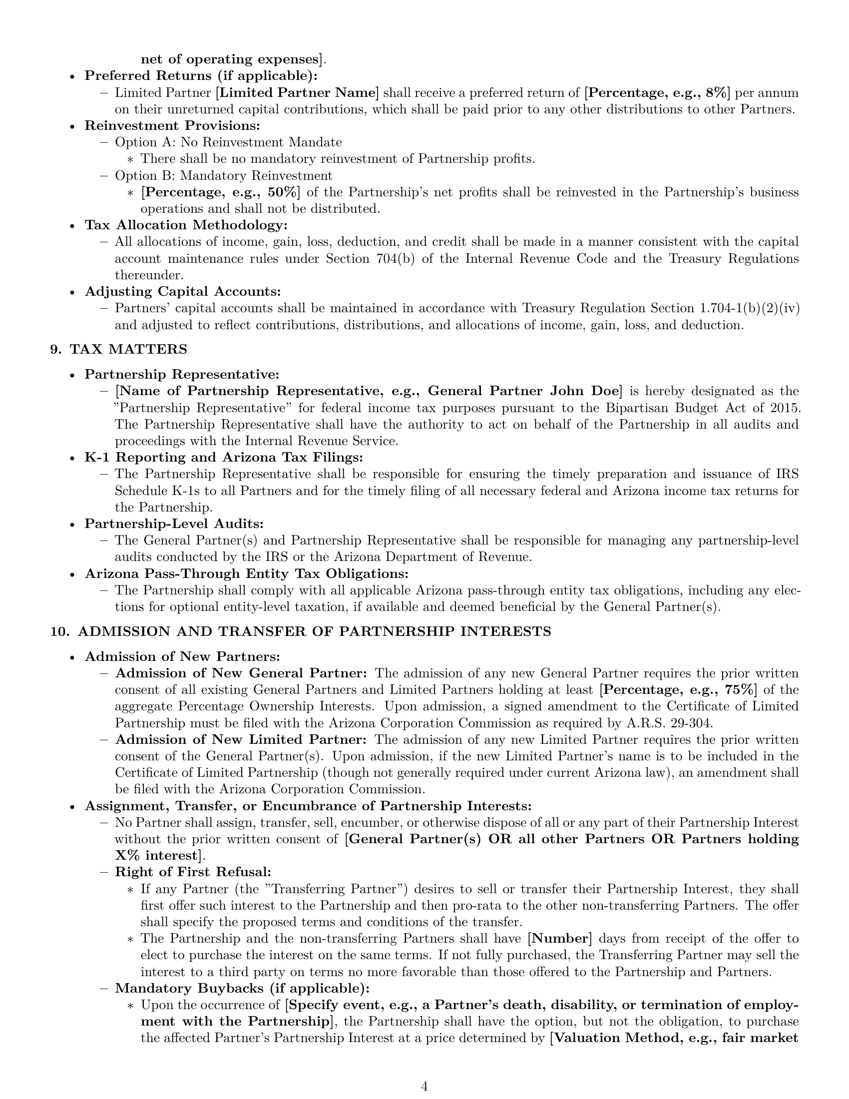 Preview page 4 of Pro Arizona limited partnership agreement template