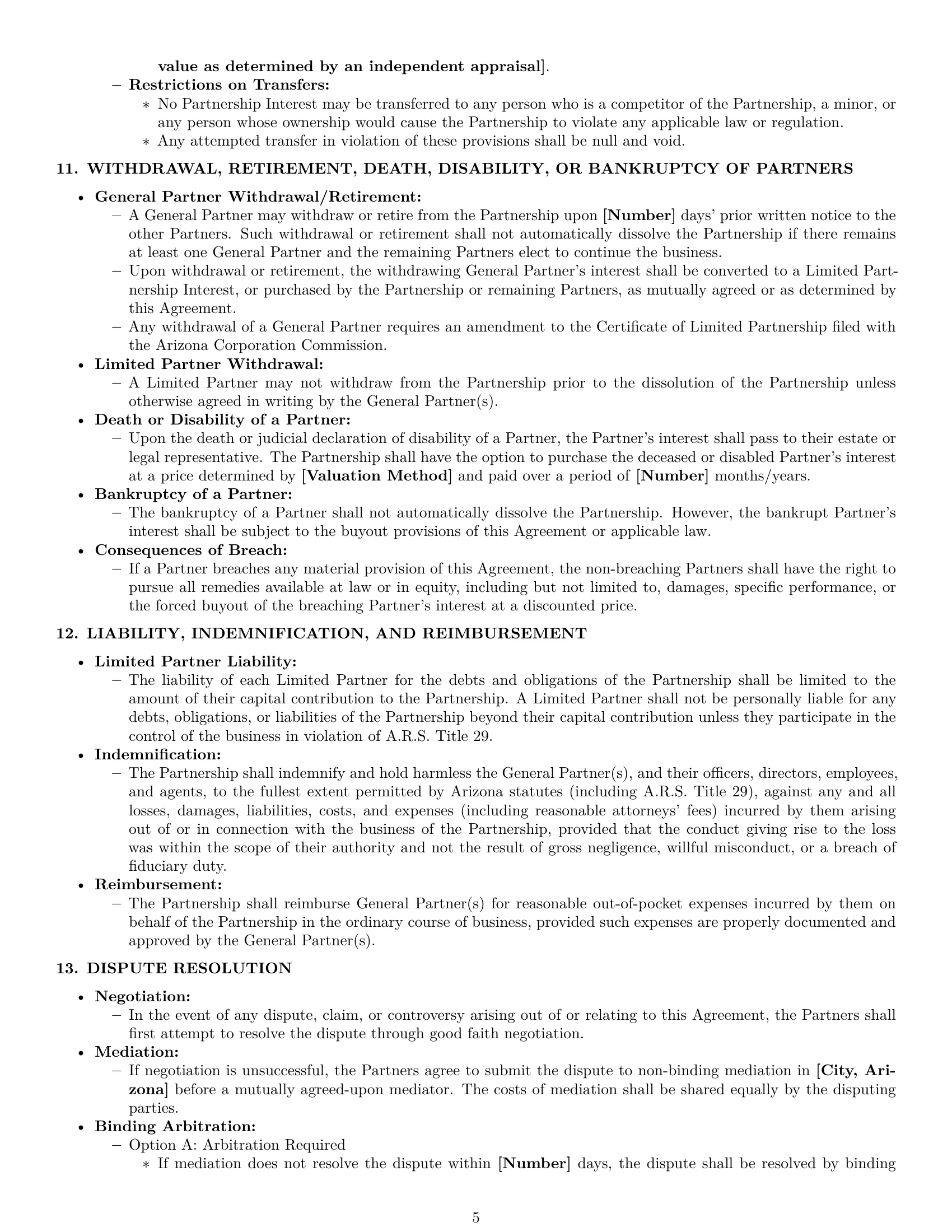 Preview page 5 of Pro Arizona limited partnership agreement template
