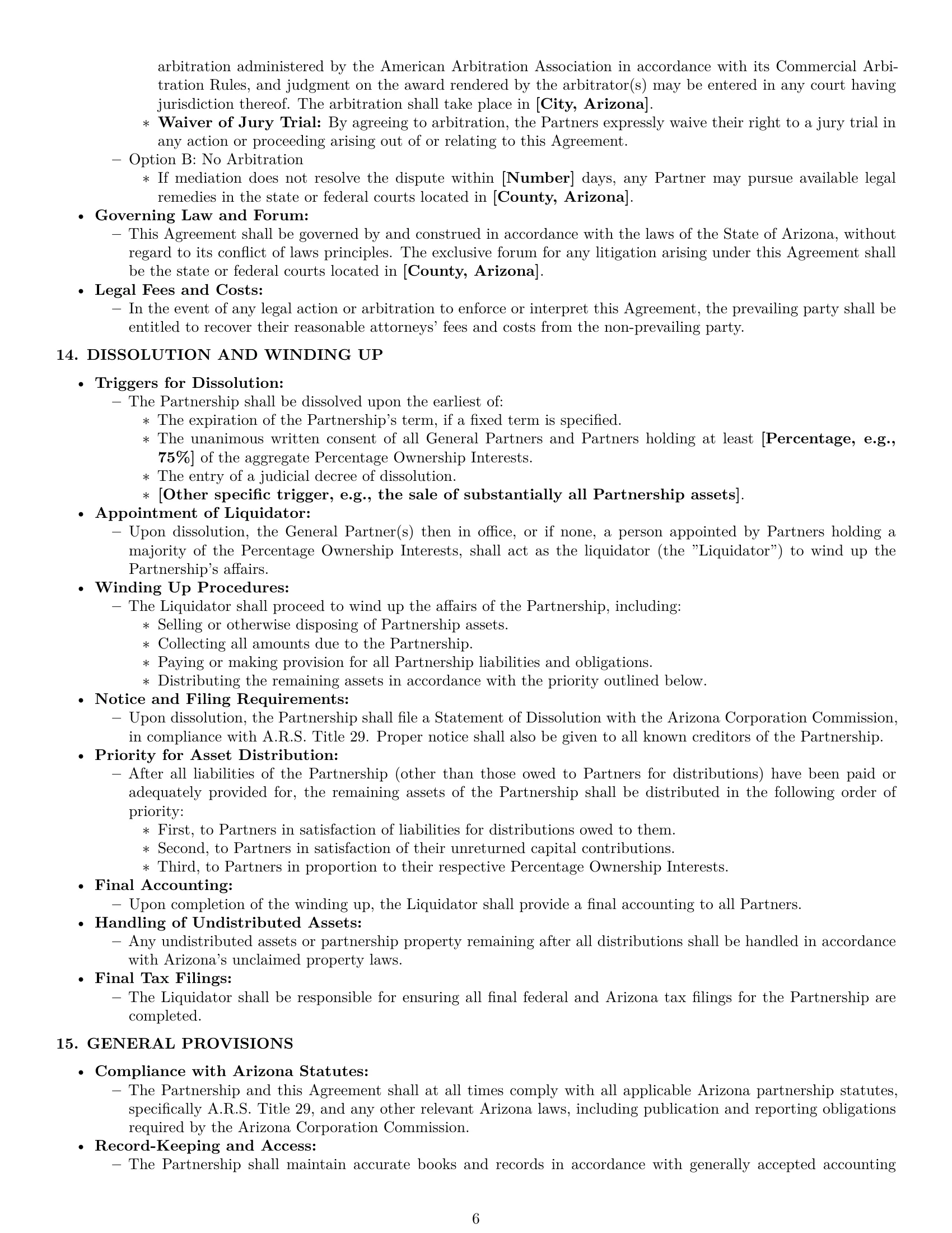 Preview page 6 of Pro Arizona limited partnership agreement template